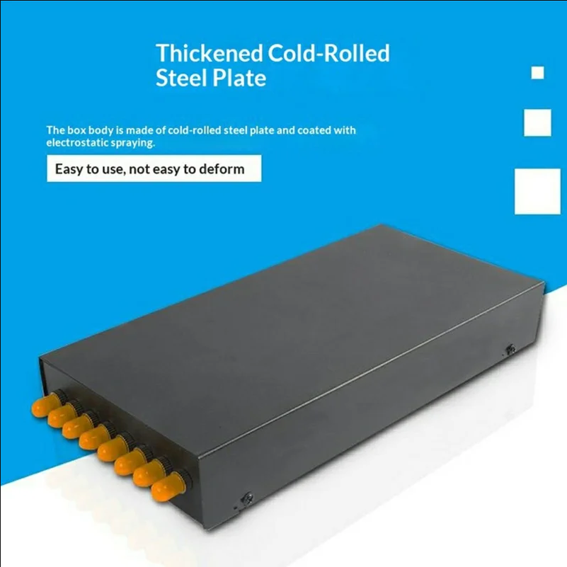 8-Port ST Fiber Optic Termination Box 0.6-0.8mm Cold Rolled Steel with Splice Tray and Pigtails - Black - scene 2
