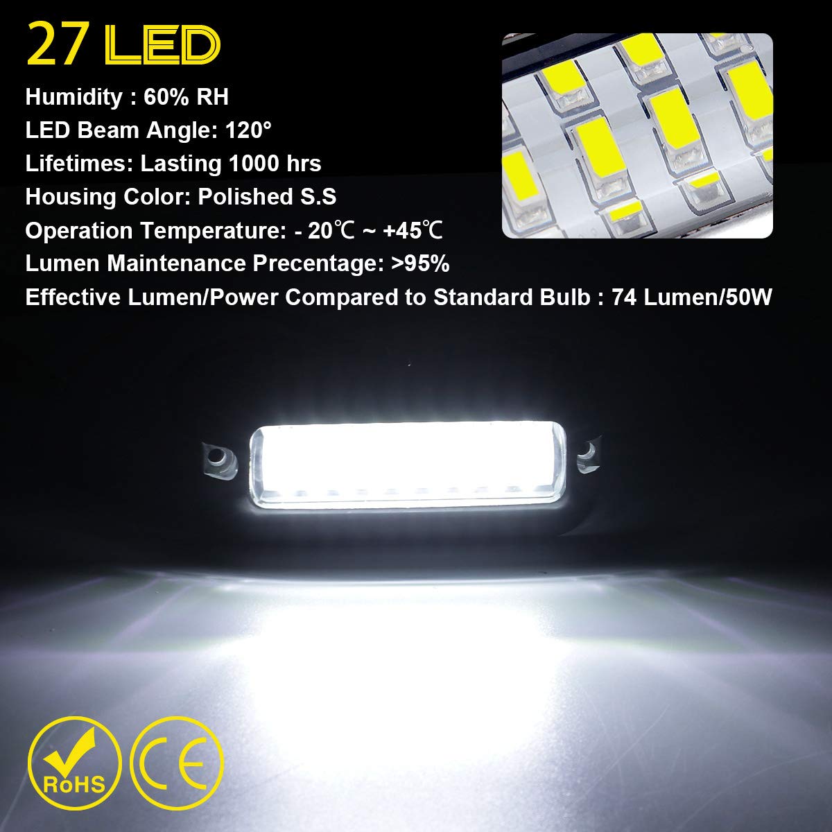 Kawell 27 LED LED Underwater Boat Yacht Lights Waterproof IP68 SUS316 Stainless Steel Pontoon Marine Transom Lights for Swiming Driving Fishing 2pcs White Lights