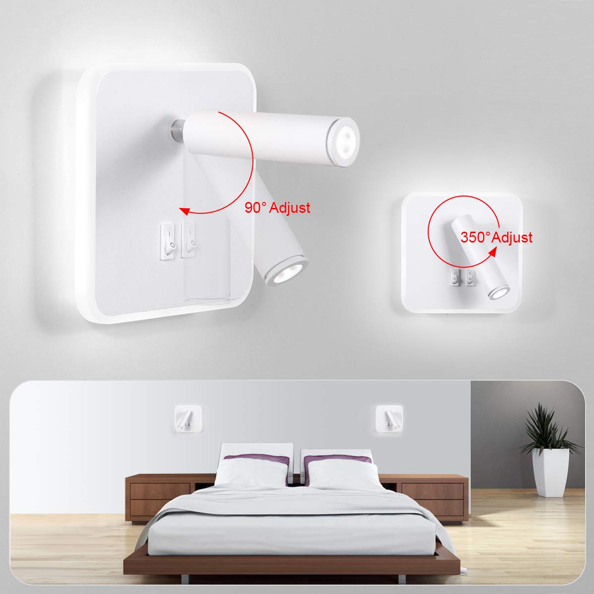 Kawell Modern Wall Light Fixtures 8W Adjustable Bedside Wall Sconce Bedroom Decor Wall Lamp for Reading Room Living Room Library Cool White 6000K