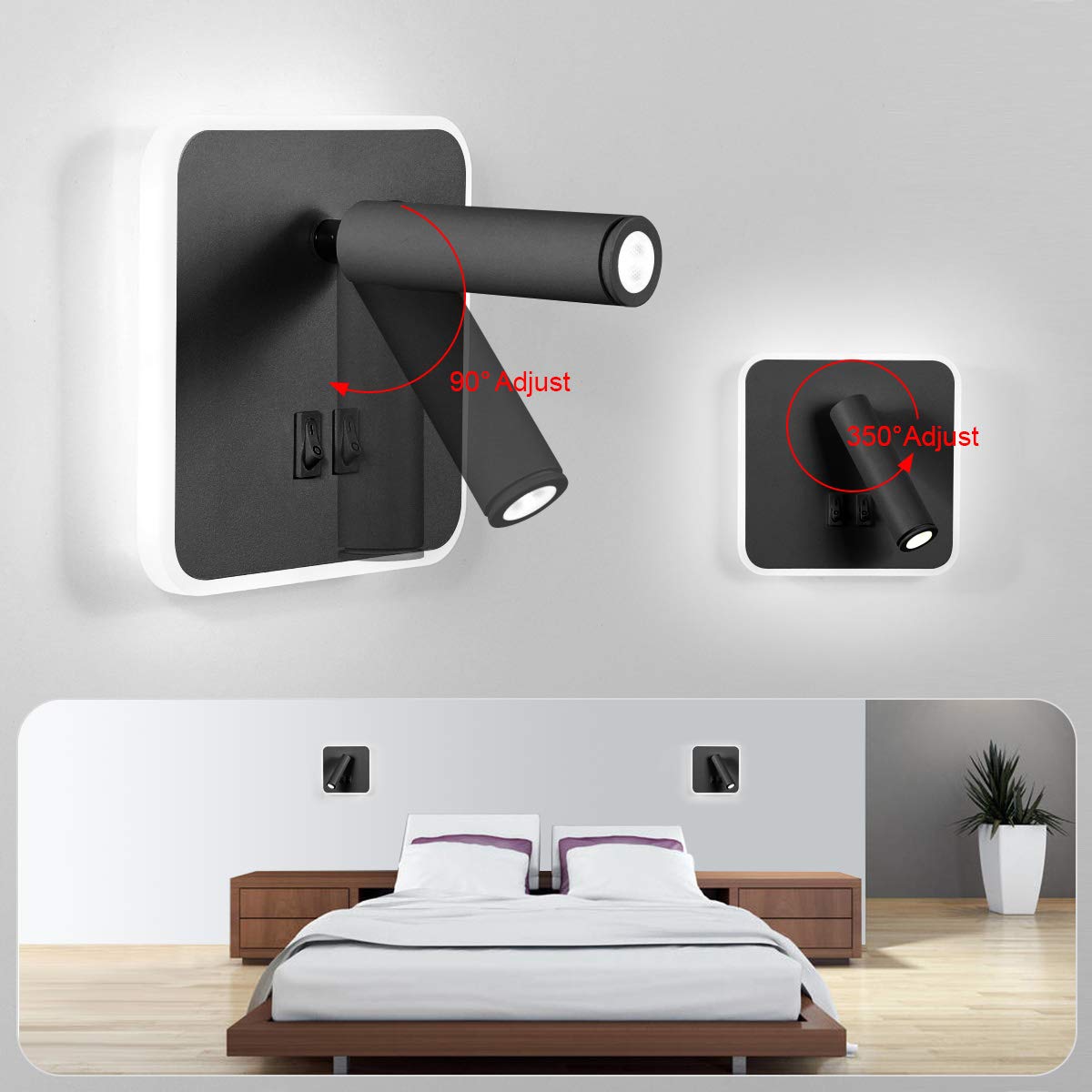 Kawell Modern Wall Sconce 8W Adjustable Bedside Wall Light Fixtures Bedroom Decor Wall Lamp for Reading Room Living Room Library Cool White 6000K