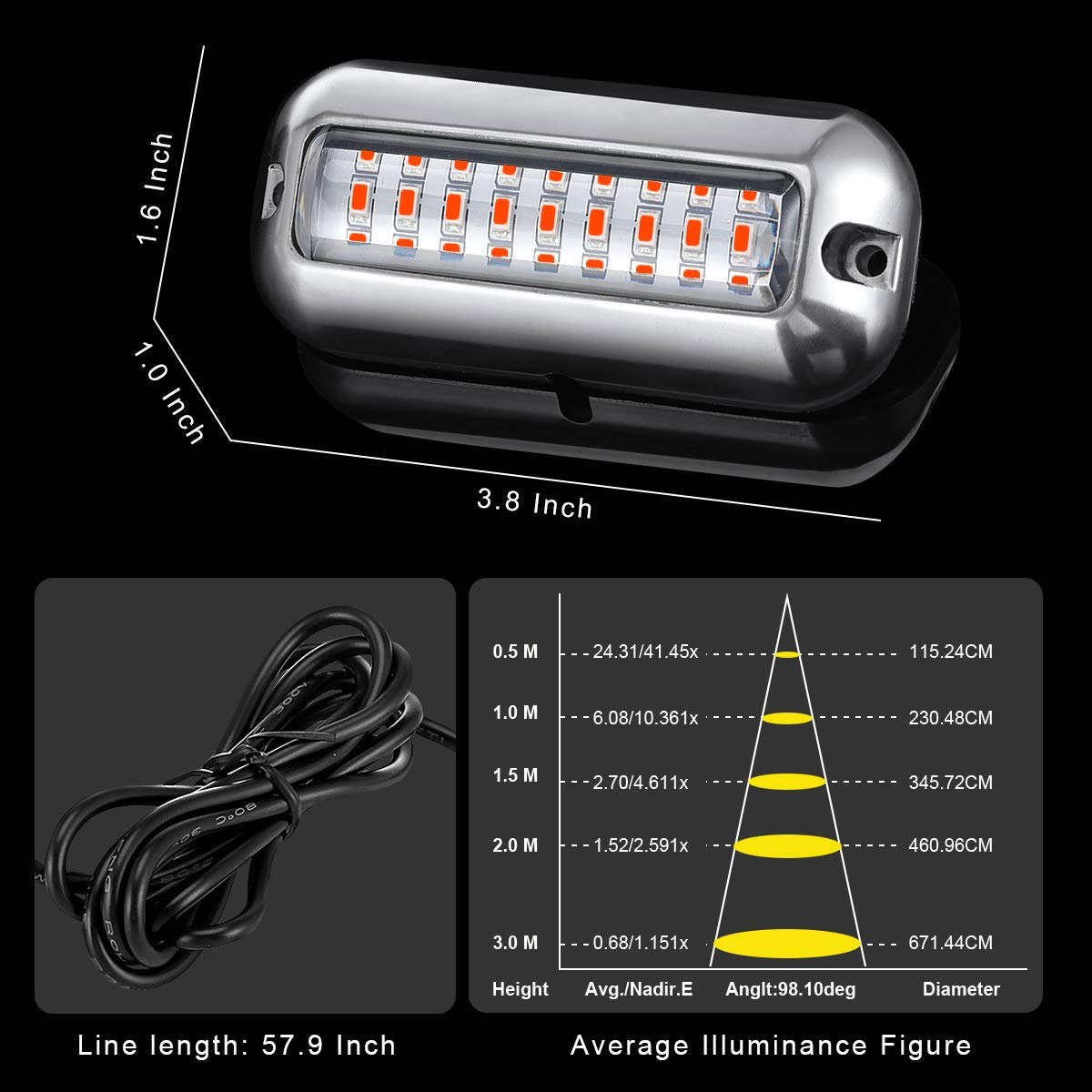 Kawell 27 LED LED Underwater Boat Yacht Lights Waterproof IP68 SUS316 Stainless Steel Pontoon Marine Transom Lights for Swiming Driving Fishing 2pcs Red Lights