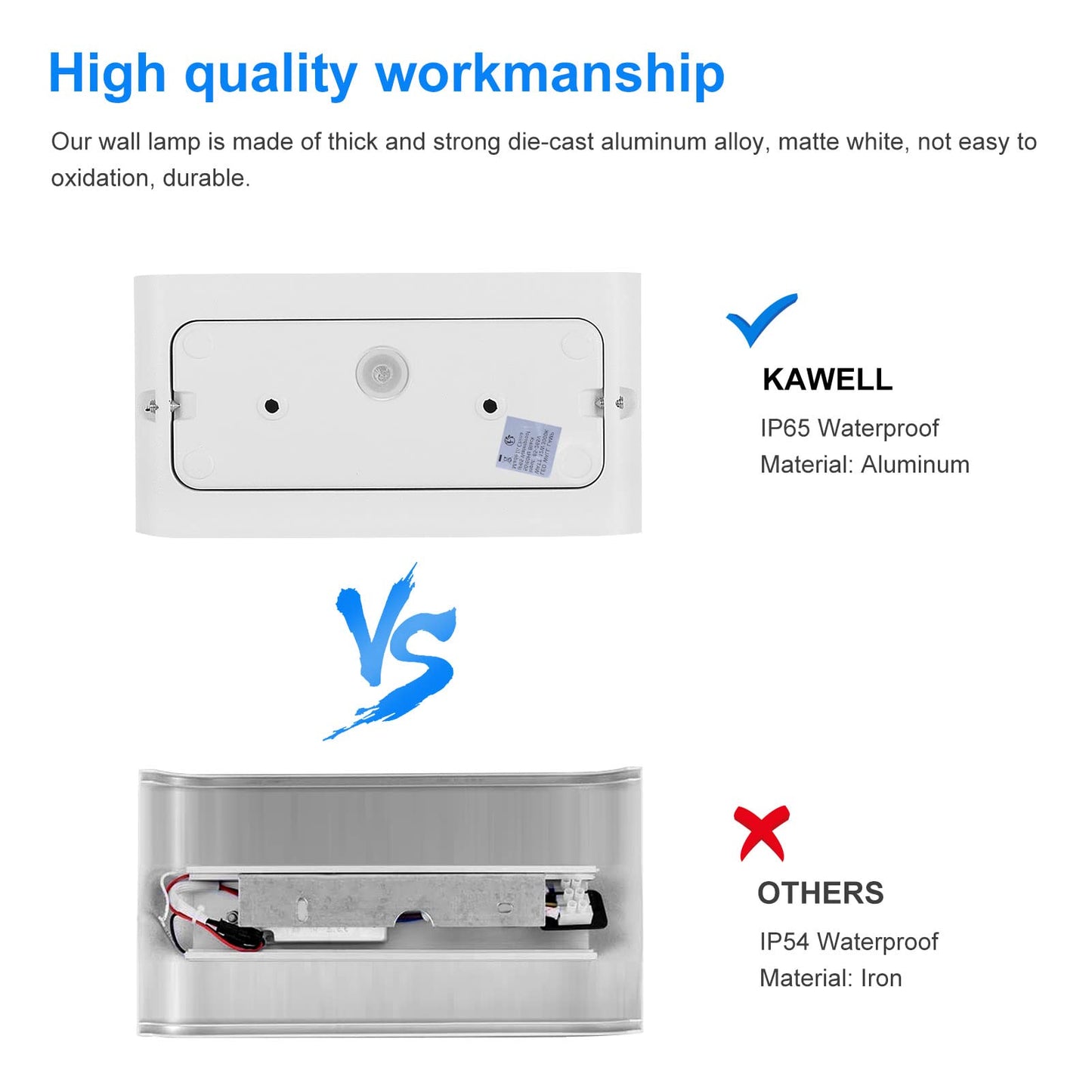 Kawell 12W Waterproof Modern Wall Sconce LED Wall Light Up Down Aluminum Wall Lamp LED Indoor Outdoor for Bathroom Living Room Bedroom Hallway Lounge Porch Corridor, White 6000K