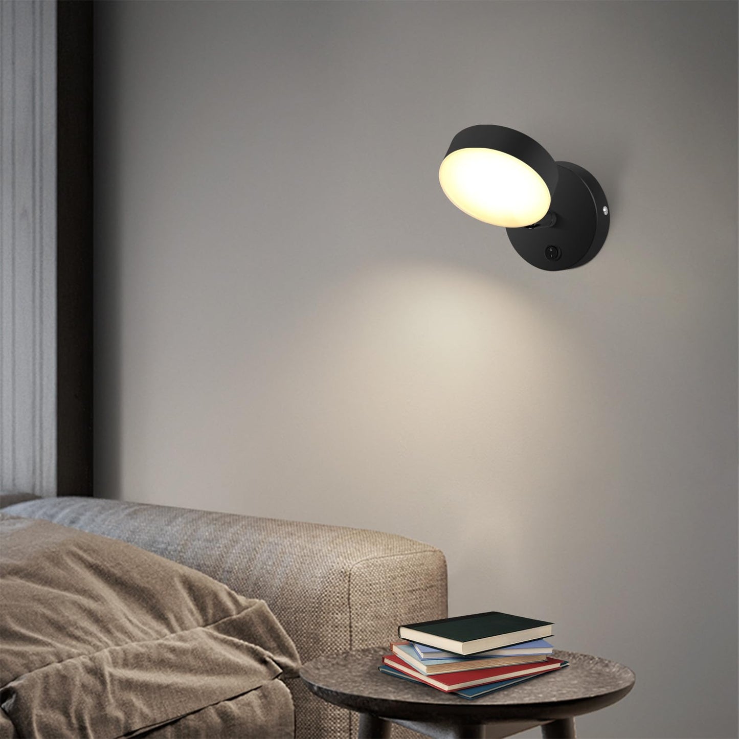 Kawell Modern LED Wall Light Sconce Indoor Rotatable Wall Light with Switch Nordic Style Wall Lamp Hardwired for Bedside Study Child Room, Black