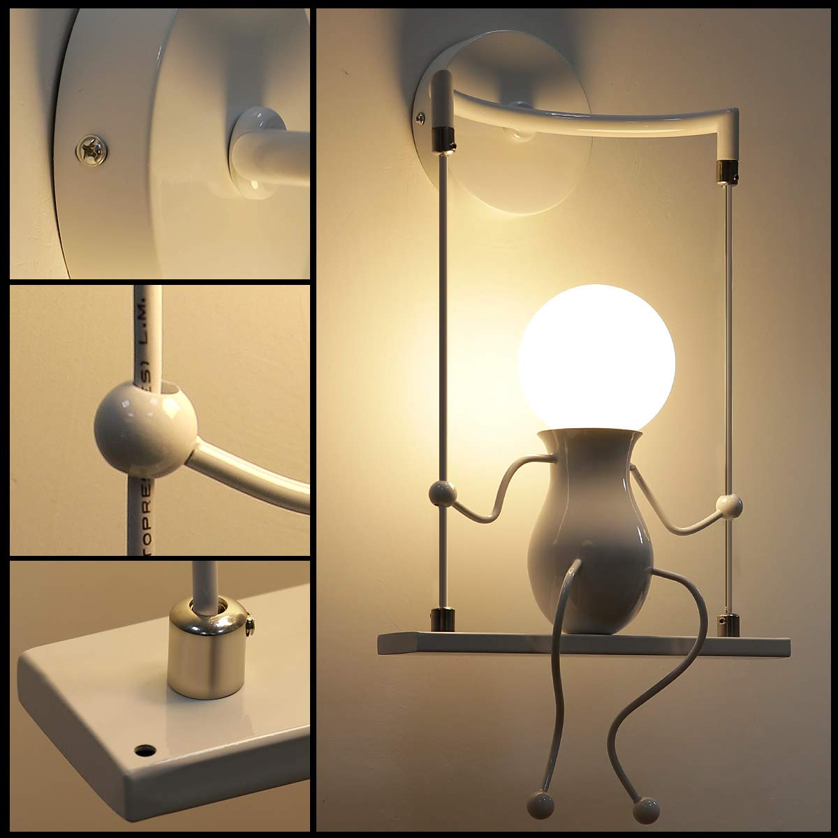Kawell Humanoid Wall Light Fixtures Modern Wall Lamp Creative Wall Sconce Light Art Deco Max 60W E26 Base for Children Room Bedroom Bedside Living Room Stairs Hallway Restaurant Kitchen