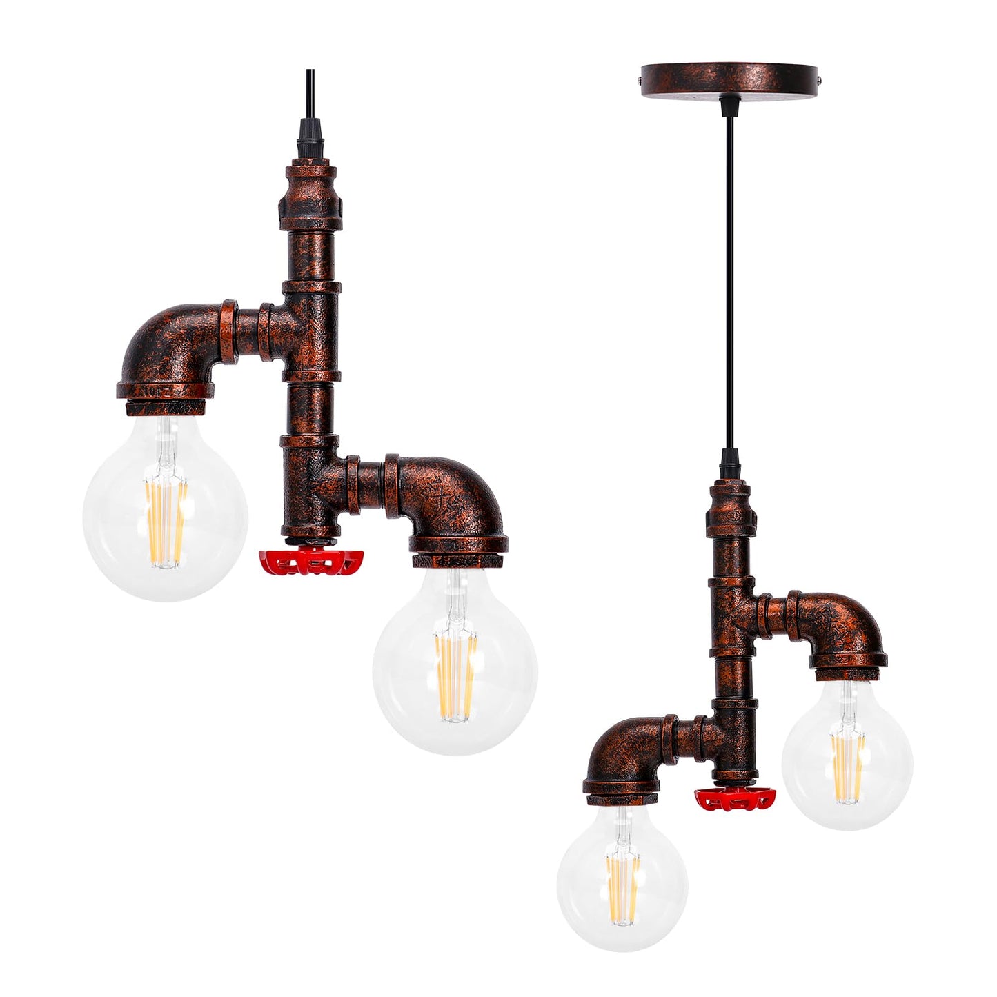 Kawell Vintage Pendant Light Fixtures Industrial Retro Ceiling Chandelier Creative Water Pipe Hanging Light Fixtures Art Deco Iron E26 60W Max for Bedroom Cafe Bar Restaurant Kitchen, Rust Color