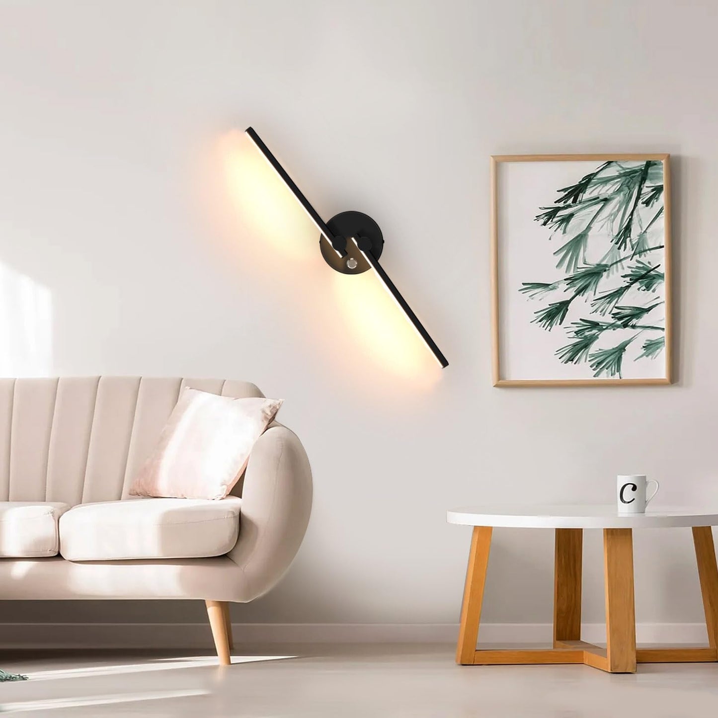 Kawell 10W Modern LED Wall Light with Switch Indoor LED Wall Sconce Hardwired LED Wall Lamp Bar with 300° Rotatable Lamp Arms for Living Room Background Wall Bedroom Hallway Aisle, Black 3000K