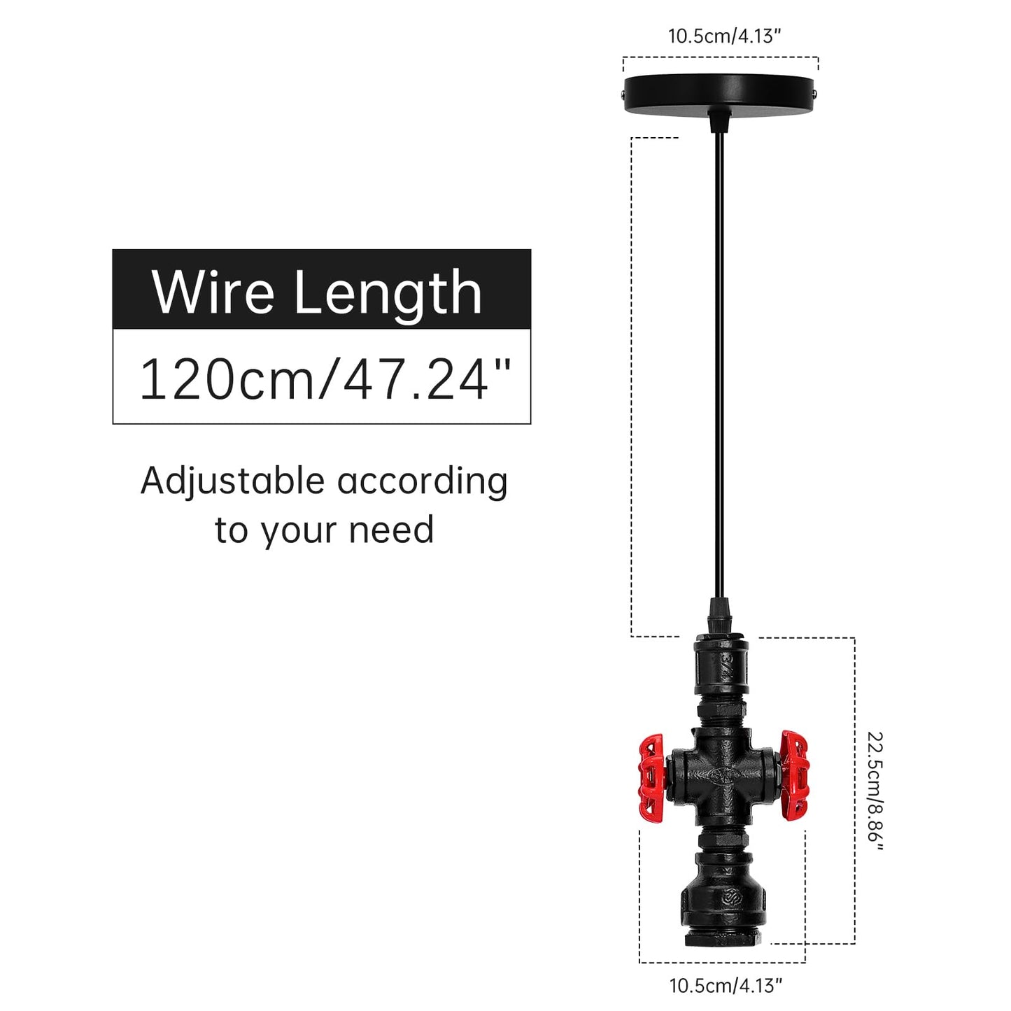 Kawell Vintage Pendant Light Fixtures Industrial Retro Ceiling Chandelier Creative Water Pipe Hanging Light Fixtures Art Deco Iron E26 60W Max for Bedroom Cafe Bar Restaurant Kitchen, Black Color