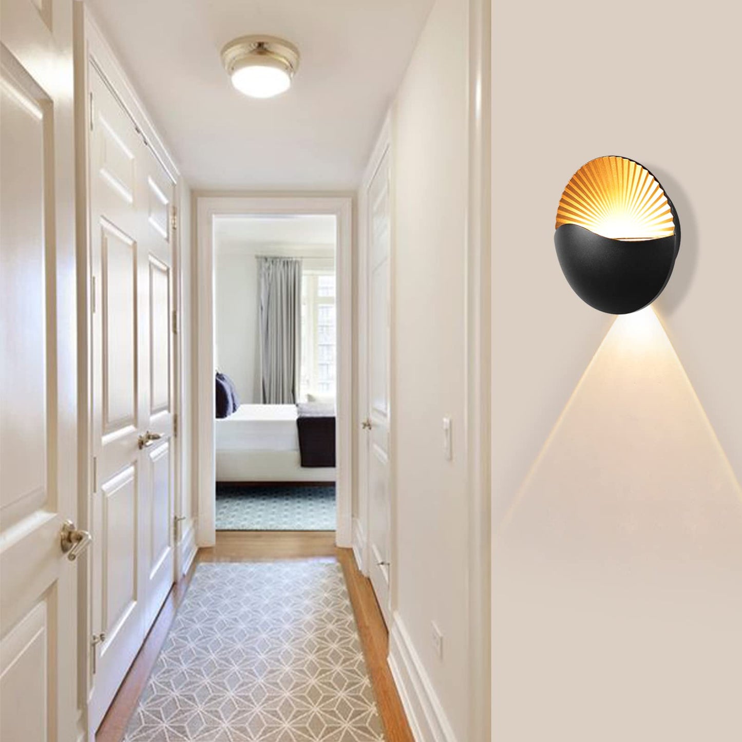 Kawell Modern Creative 12W LED Wall Sconce Waterproof Wall Light Indoor Outdoor Lamp Sunrise Effect Art Deco for Bedroom, Living Room, Bathroom, Cafe, Lounge, Corridor, Stairs, Black, 3000K