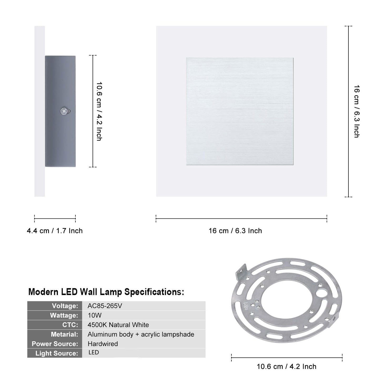 Kawell Modern 10W LED Wall Sconces Indoor LED Wall Light Square Acrylic LED Wall Lamp Minimalists LED Wall Light Sconce for Bedroom Living Room Stairwell Hallway Lounge, Natural White