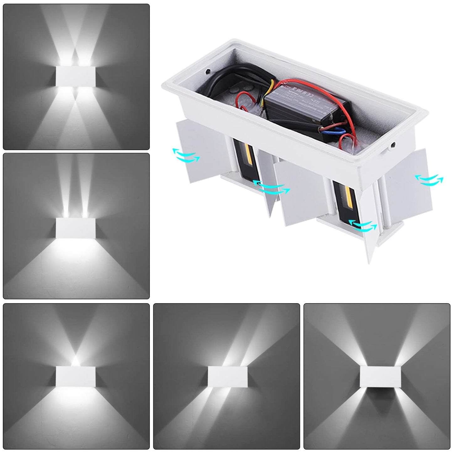 Kawell 24W Modern Wall Light LED Wall Sconce Up Down Adjustable Beam Angle Aluminum Wall Lamp LED Indoor Outdoor Waterproof IP65 for Bedroom Bathroom Corridor Living Room Stairs Hallway, White 6000K