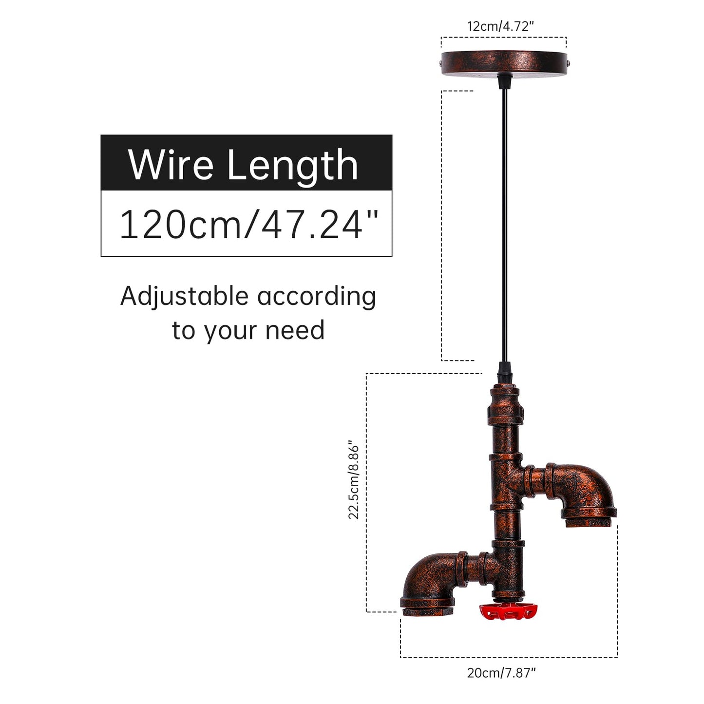 Kawell Vintage Pendant Light Fixtures Industrial Retro Ceiling Chandelier Creative Water Pipe Hanging Light Fixtures Art Deco Iron E26 60W Max for Bedroom Cafe Bar Restaurant Kitchen, Rust Color