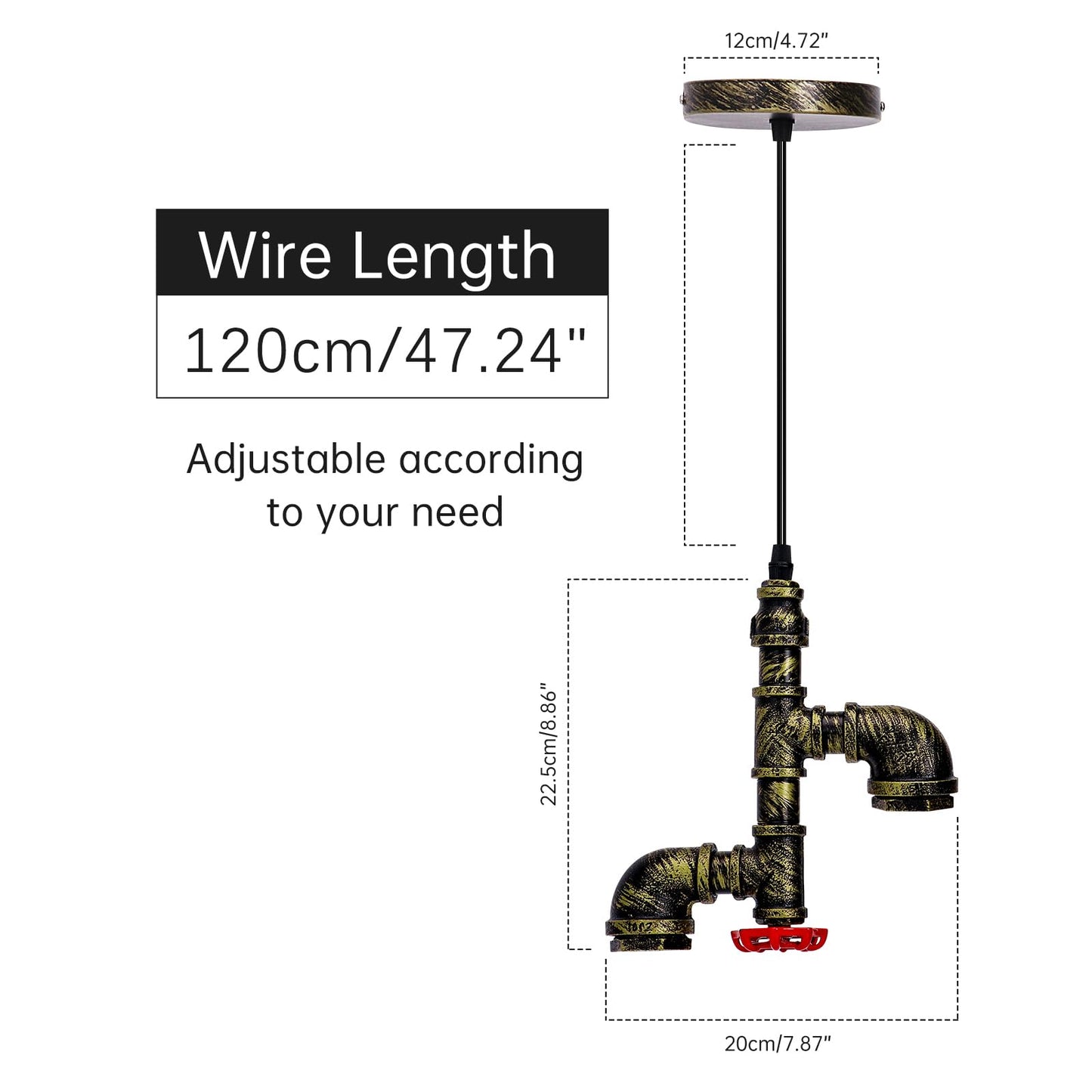Kawell Vintage Pendant Light Fixtures Industrial Retro Ceiling Chandelier Creative Water Pipe Hanging Light Fixtures Art Deco Iron E26 60W Max for Bedroom Cafe Bar Restaurant Kitchen, Bronze Color