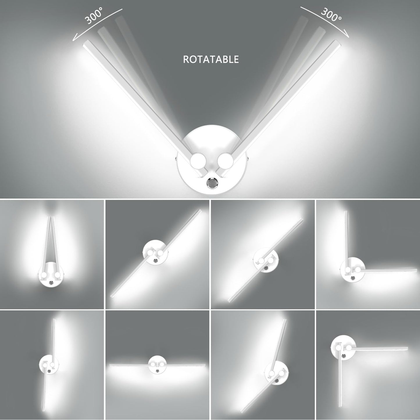 Kawell 10W Modern LED Wall Light with Switch Indoor LED Wall Sconce Hardwired LED Wall Lamp Bar with 300° Rotatable Lamp Arms for Living Room Background Wall Bedroom Hallway Aisle, White 6000K