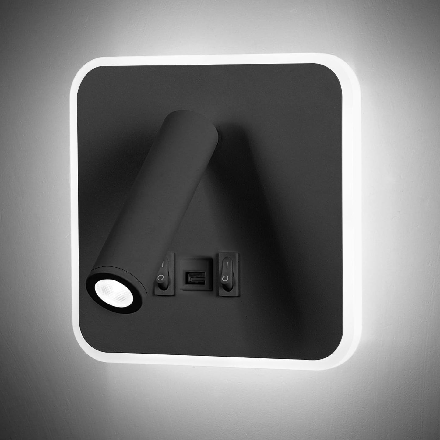 Kawell Indoor LED Wall Lamp with Switch Adjustable Bedside Wall Spotlight Modern LED Reading Wall Light with USB Charging Port for Bedroom Living Room Study Library, Black(Cold White)
