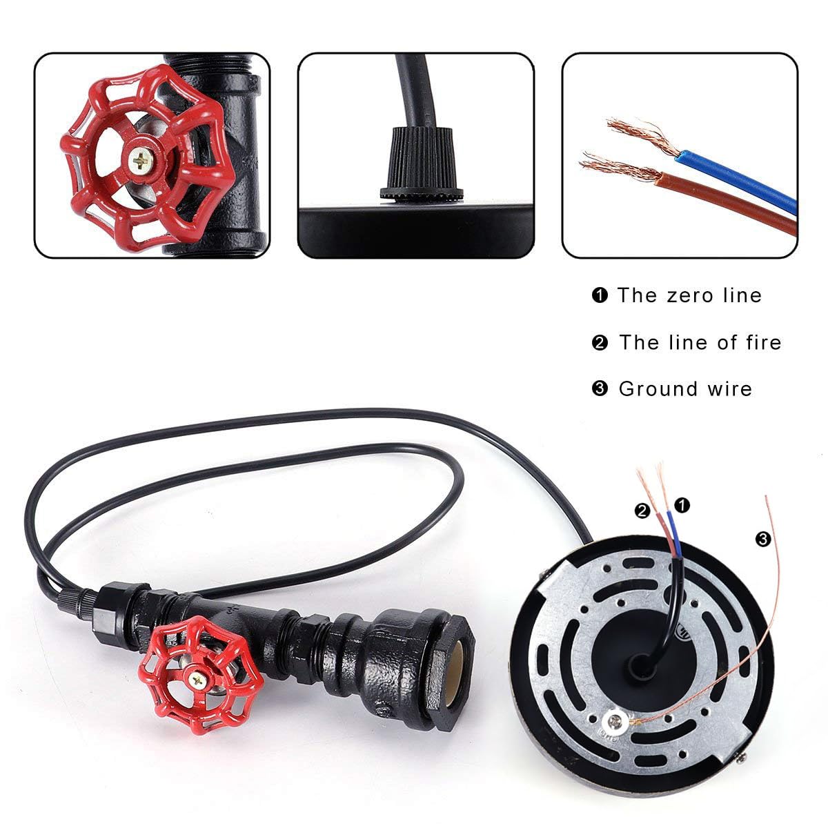 Kawell Vintage Pendant Light Fixtures Industrial Retro Ceiling Chandelier Creative Water Pipe Hanging Light Fixtures Art Deco Iron E26 60W Max for Bedroom Cafe Bar Restaurant Kitchen, Black Color