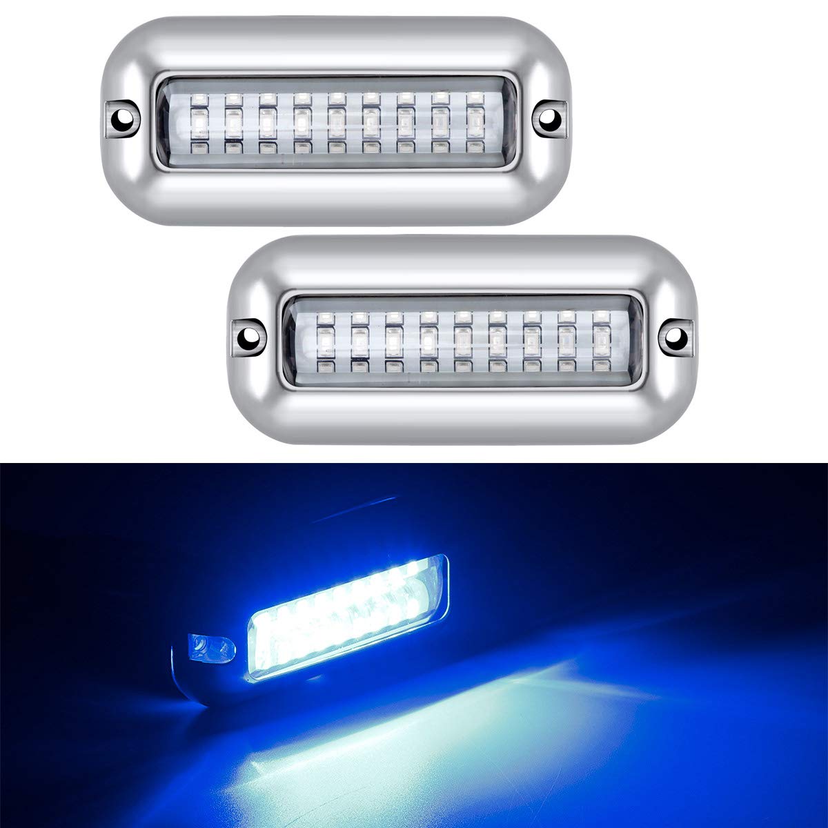 Kawell 27 LED LED Underwater Boat Yacht Lights Waterproof IP68 SUS316 Stainless Steel Pontoon Marine Transom Lights for Swiming Driving Fishing 2pcs Blue Lights