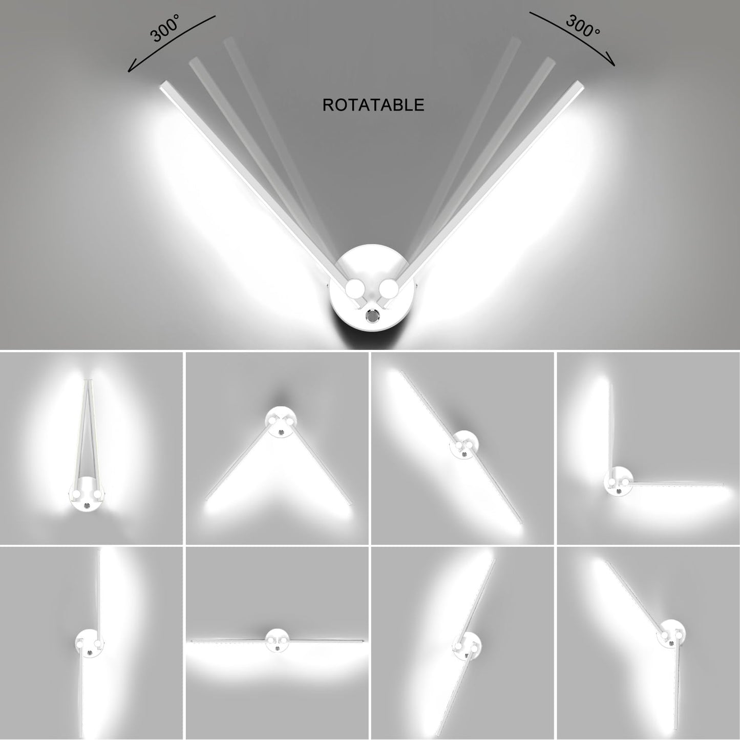 Kawell 12W Modern LED Wall Light with Switch Indoor LED Wall Sconce Hardwired LED Wall Lamp Bar with 300° Rotatable Lamp Arms for Living Room Background Wall Bedroom Hallway Aisle, White 6000K