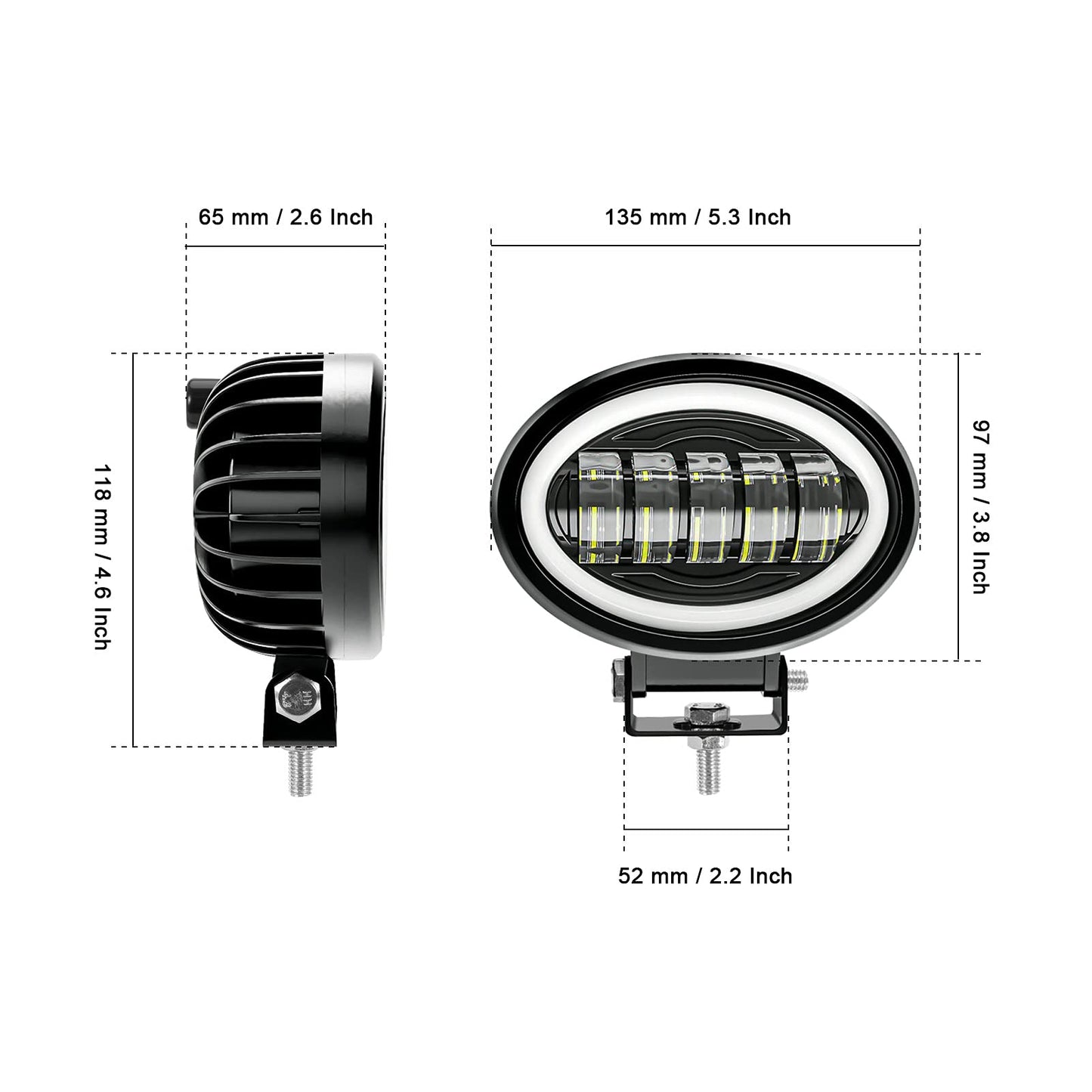 Kawell 50W Add-On Fog Lights Floodlight LED Work Light Pods LED Driving Light Angel Eye Daytime Running Lights Waterproof IP67 for Motorcycle Off Road ATV UTV 4X4 SUV Boat Forklift Truck Tractor