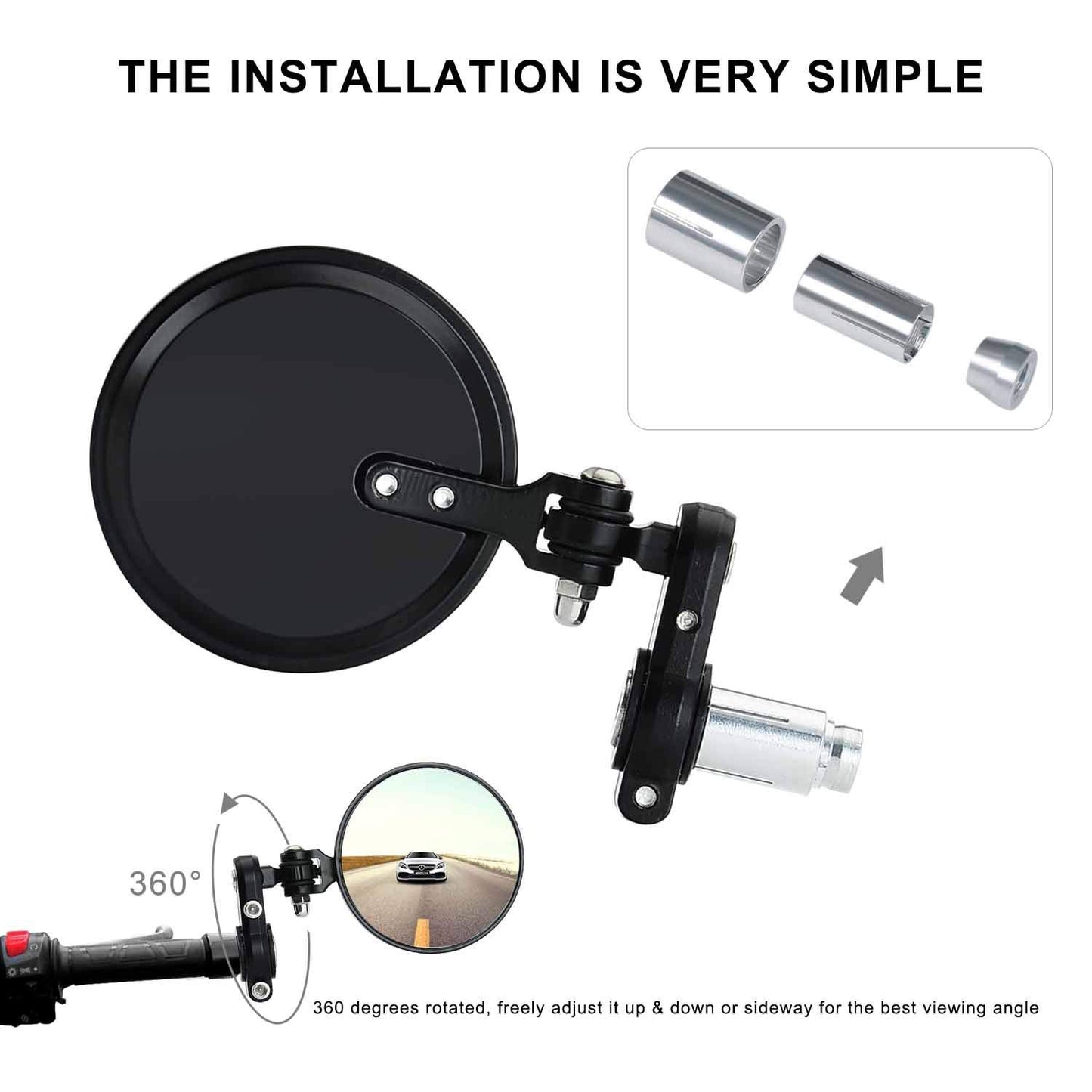 KAWELL Motorcycle Mirrors Round End Convex Rear View Side Mirror for 7/8" Handle Folding Bar fits Most Honda Scooter Harley Davidsons Suzuki Victory Yamaha and More