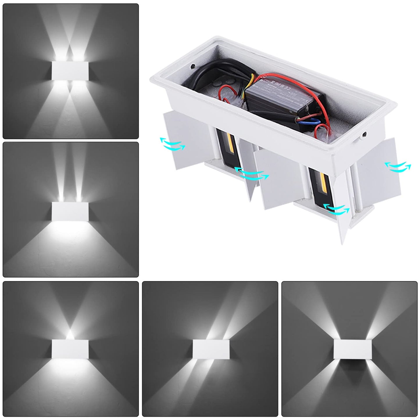 Kawell 12W Modern Wall Light LED Wall Sconce Up Down Adjustable Beam Angle Aluminum Wall Lamp LED Indoor Outdoor Waterproof IP65 for Bedroom Bathroom Corridor Living Room Stairs Hallway, White 6000K