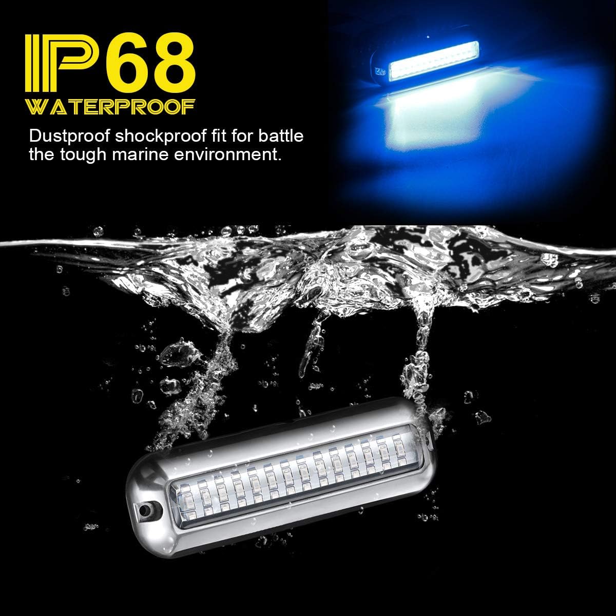 Kawell 42 LED Boat Lights Waterproof IP68 Stainless Steel Underwater Pontoon Marine Light Stern Boat Navigation Lights Drain Fish Boat Transom Lights(Blue)