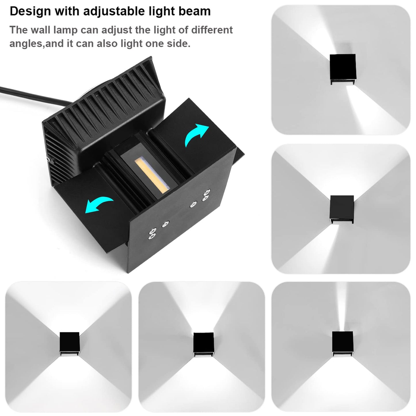 Kawell 12W Modern Wall Sconce Light LED Wall Lamp Waterproof IP65 Aluminum LED Wall Light Adjustable Beam Angle Indoor Outdoor for Bathroom Living Room Bedroom Hallway Corridor Stairs, Black 6000K