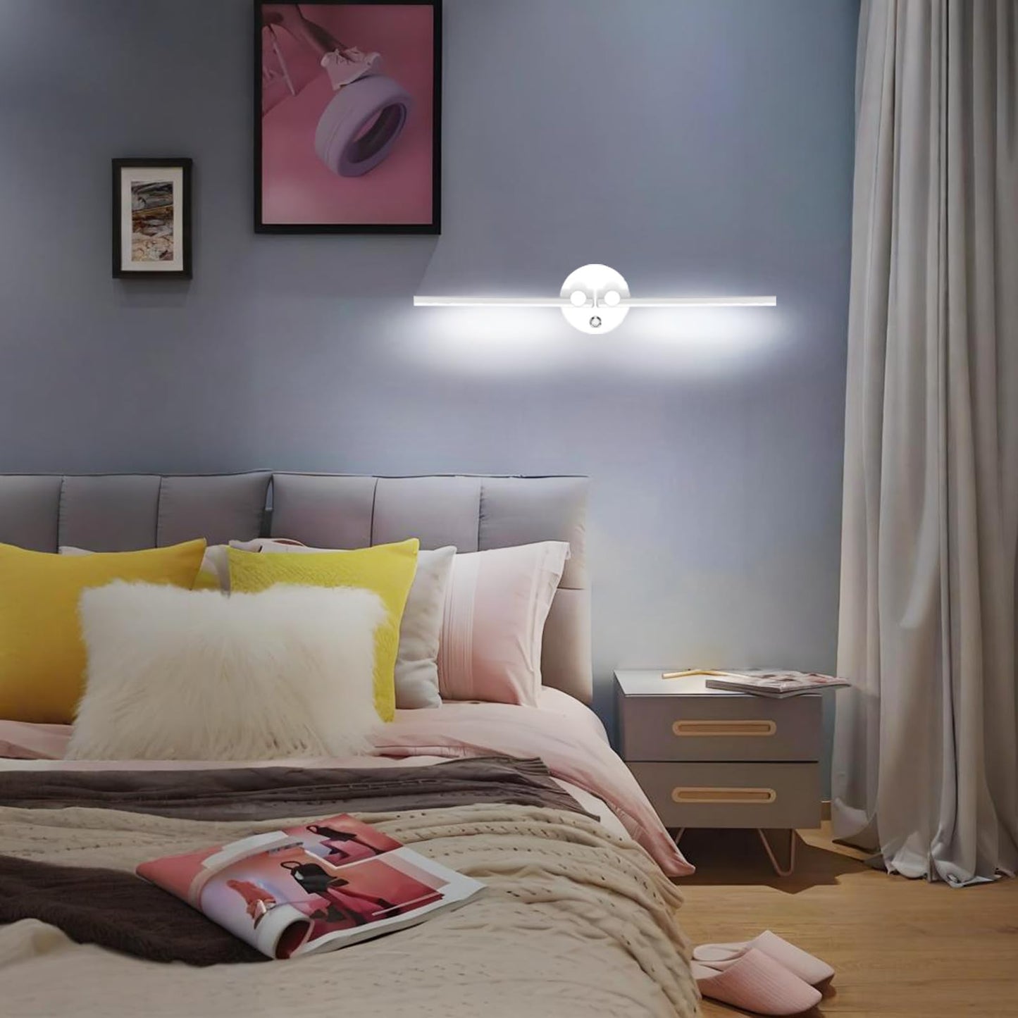 Kawell 10W Modern LED Wall Light with Switch Indoor LED Wall Sconce Hardwired LED Wall Lamp Bar with 300° Rotatable Lamp Arms for Living Room Background Wall Bedroom Hallway Aisle, White 6000K