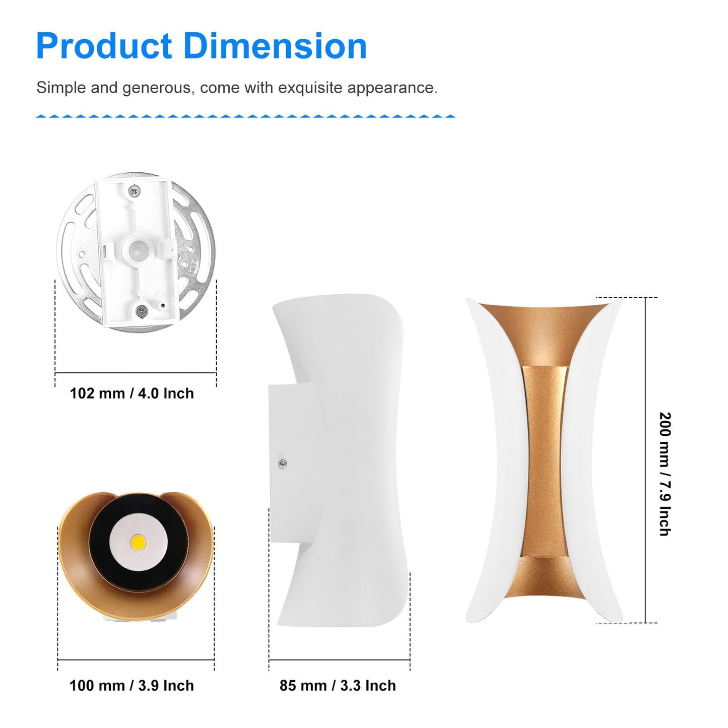 Kawell Creative 10W Modern Wall Light LED Wall Lamp Up Down Waterproof IP65 Aluminum Wall Sconce Light LED Indoor Outdoor for Bedroom Bathroom Living Room Corridor Entrance Stairs Porch
