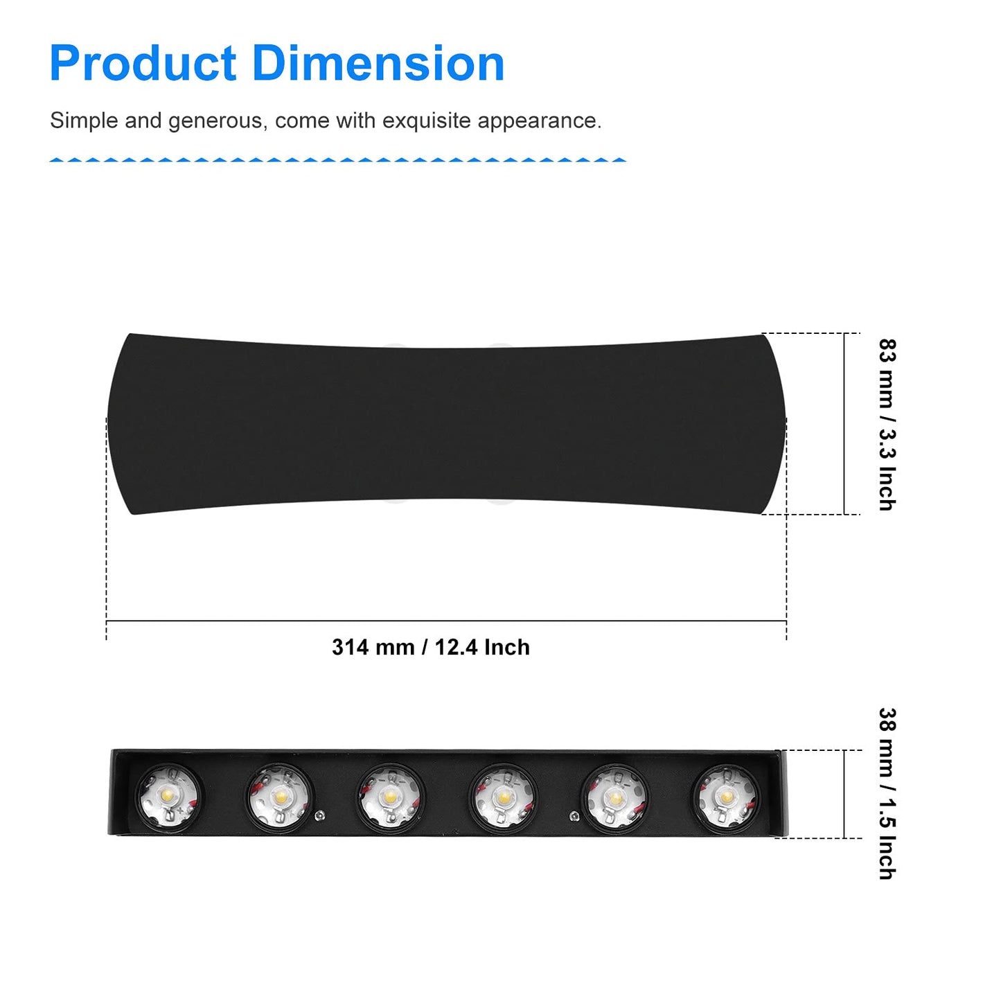 Kawell 12W Modern Wall Sconces LED Wall Light Up Down Indoor Outdoor Aluminum Wall Lamp LED Waterproof IP65 for Bedroom Living Room Bathroom Stairs Hallway Corridor Porch, Black 3000K