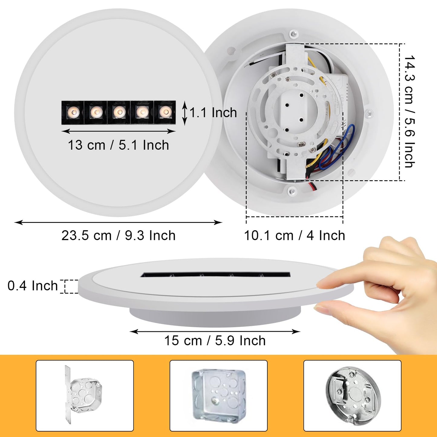 Kawell Creative 13W Close to Ceiling Light with 5W Spotlight 9.4 Inch LED Ceiling Light Hardwired Acrylic LED Ceiling Lamp Indoor for Hallway Bedroom Study Living Room, White(Warm White)