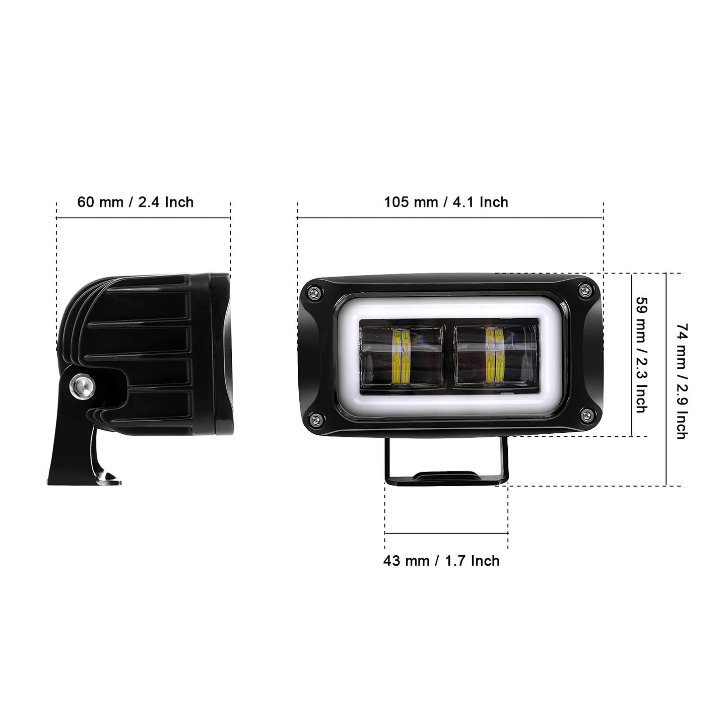 Kawell 20W LED Work Light Pods Add-On Fog Light LED Driving Light Angel Eye Daytime Running Lights Waterproof IP67 for Off Road Motorcycle ATV UTV 4X4 SUV Forklift Truck Tractor Boat