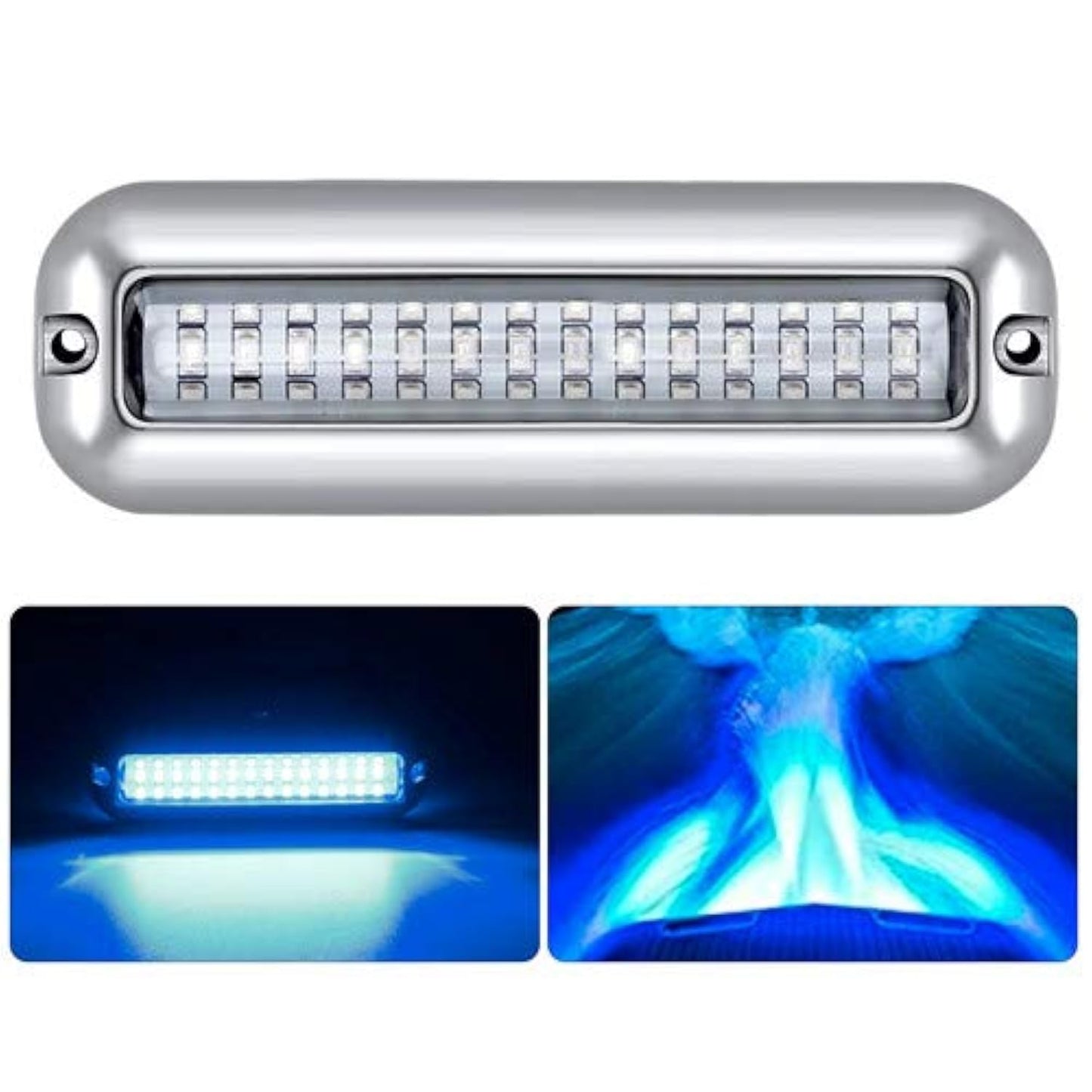 Kawell 42 LED Boat Lights Waterproof IP68 Stainless Steel Underwater Pontoon Marine Light Stern Boat Navigation Lights Drain Fish Boat Transom Lights(Blue)