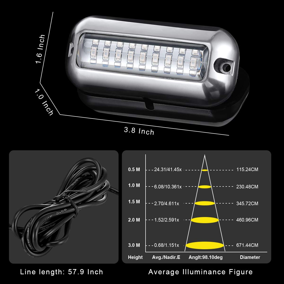 Kawell 27 LED LED Underwater Boat Yacht Lights Waterproof IP68 SUS316 Stainless Steel Pontoon Marine Transom Lights for Swiming Driving Fishing 2pcs Green Lights