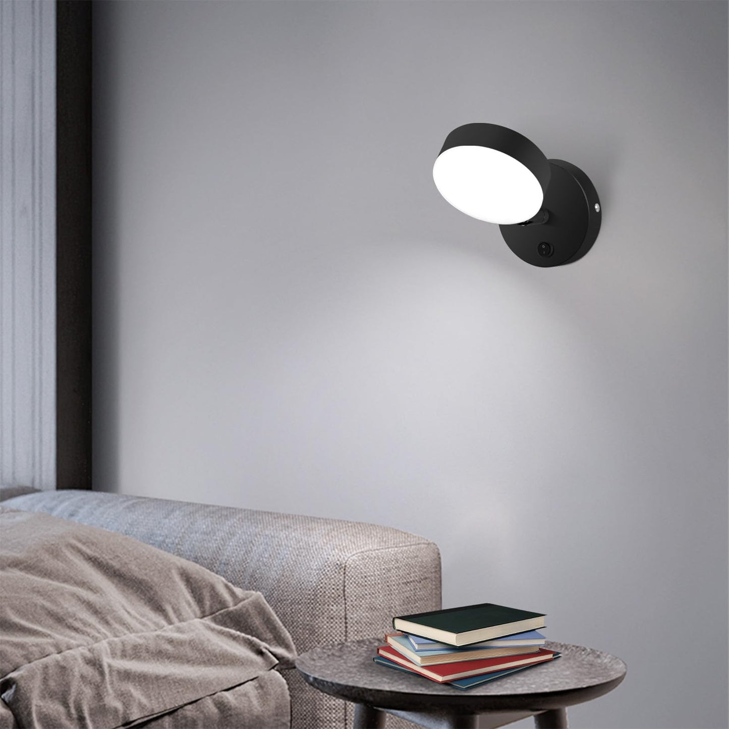 Kawell Indoor LED Wall Light with Switch Modern LED Wall Sconce Rotatable Hardwired LED Wall Lamp Nordic Style for Bedside Study Child Room, Black