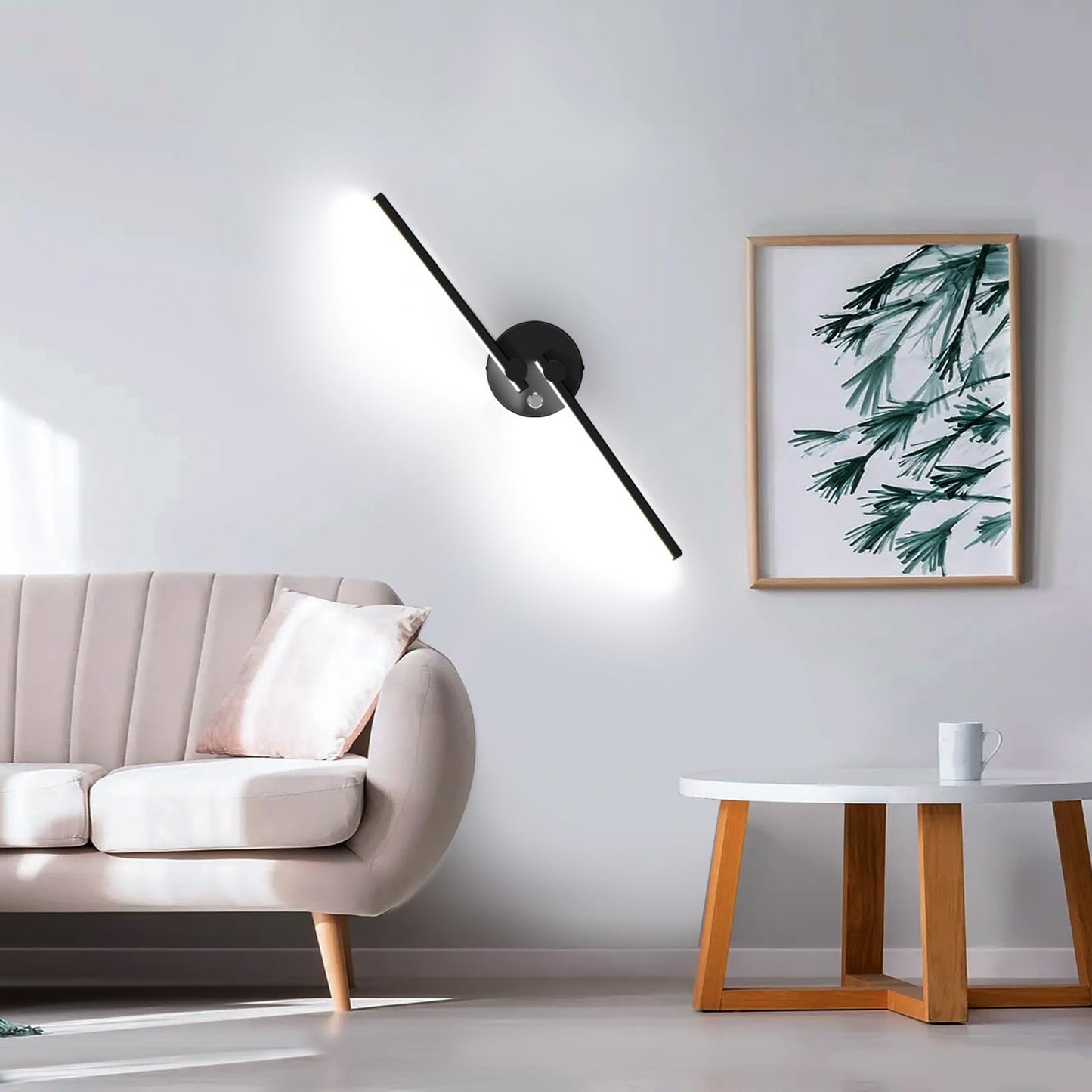 Kawell 10W Modern LED Wall Light with Switch Indoor LED Wall Sconce Hardwired LED Wall Lamp Bar with 300° Rotatable Lamp Arms for Living Room Background Wall Bedroom Hallway Aisle, Black 6000K