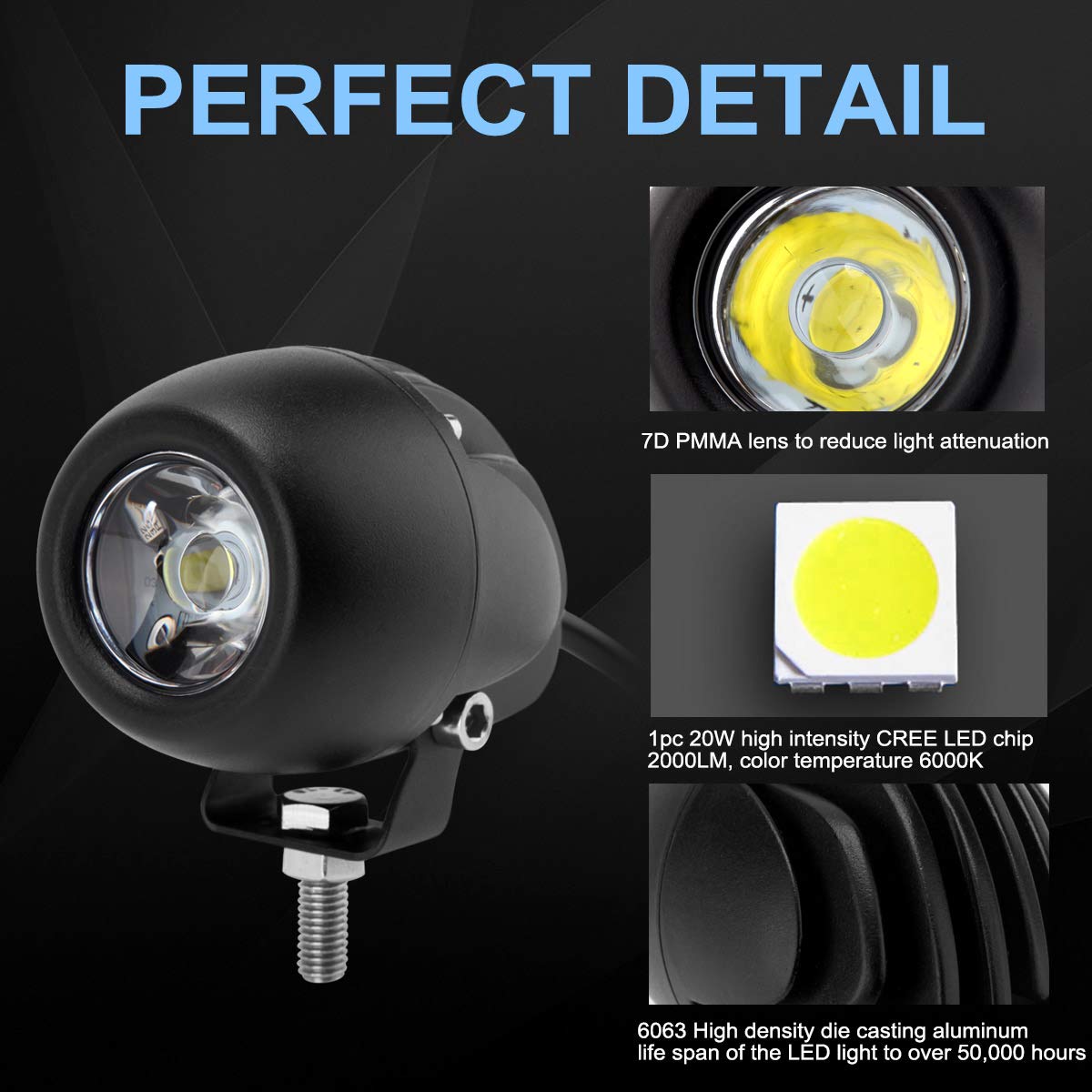 Kawell 20W LED Driving Light Pods Add-On LED Fog Light Floodlight Spotlight Combo Beam LED Work Light Pods IP68 Waterproof for Off Road Motorcycle ATV UTV 4X4 SUV Truck Tractor Boat