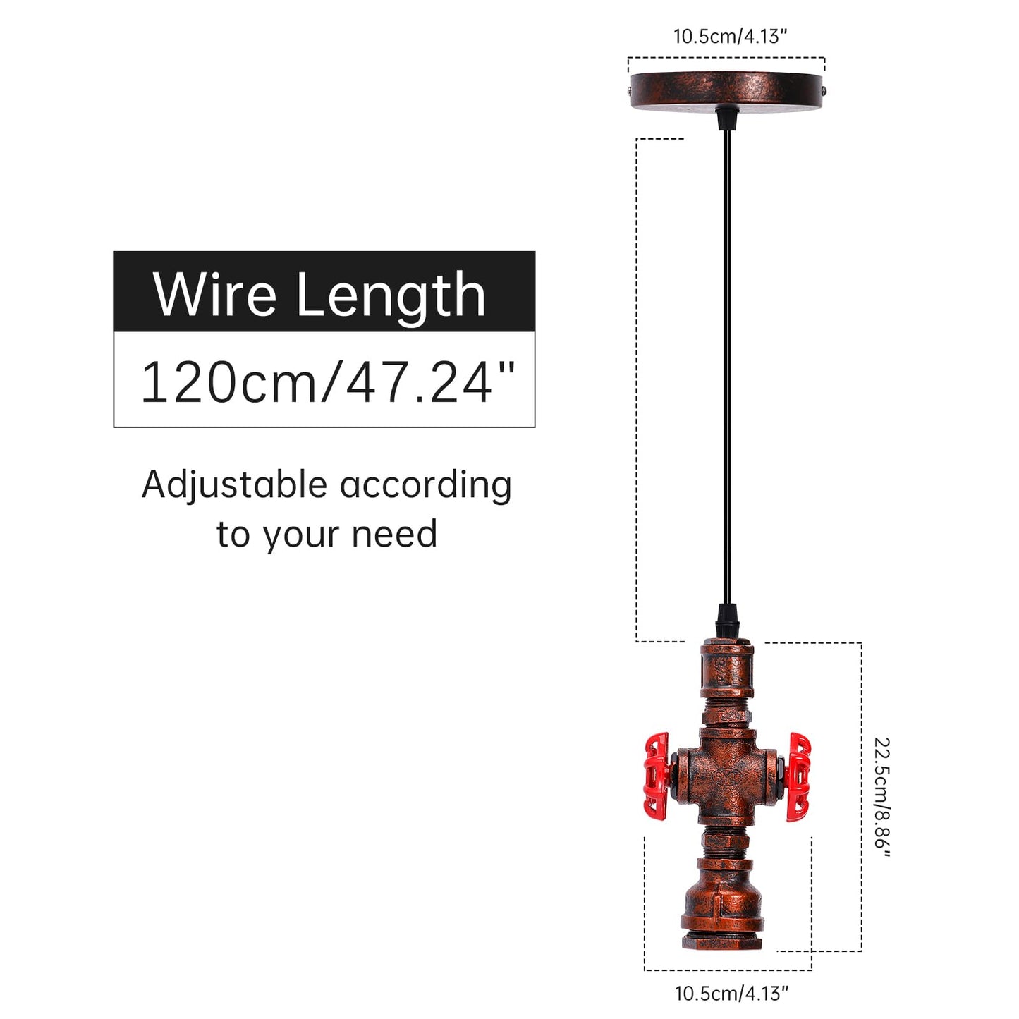 Kawell Vintage Pendant Light Fixtures Industrial Retro Ceiling Chandelier Creative Water Pipe Hanging Light Fixtures Art Deco Iron E26 60W Max for Bedroom Cafe Bar Restaurant Kitchen, Rust Color