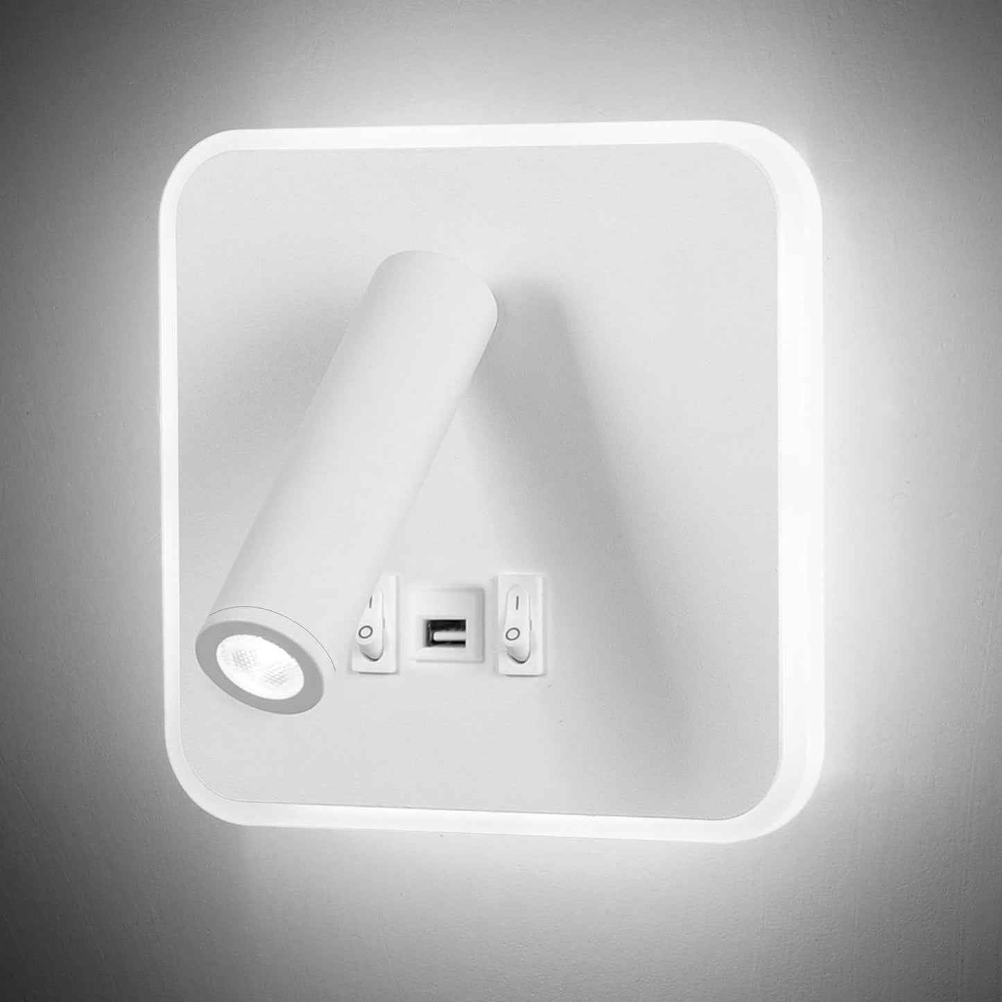 Kawell Indoor LED Wall Lamp with Switch Adjustable Bedside Wall Spotlight Modern LED Reading Wall Light with USB Charging Port for Bedroom Living Room Study Library, White(Cold White)