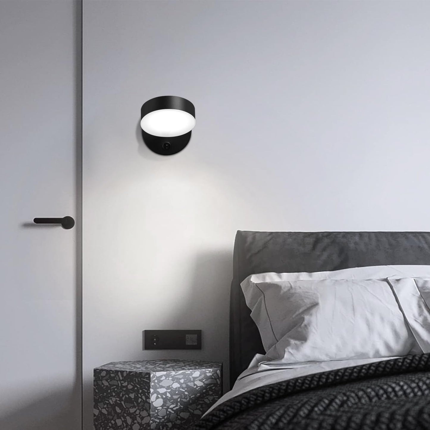 Kawell Indoor LED Wall Light with Switch Modern LED Wall Sconce Rotatable Hardwired LED Wall Lamp Nordic Style for Bedside Study Child Room, Black