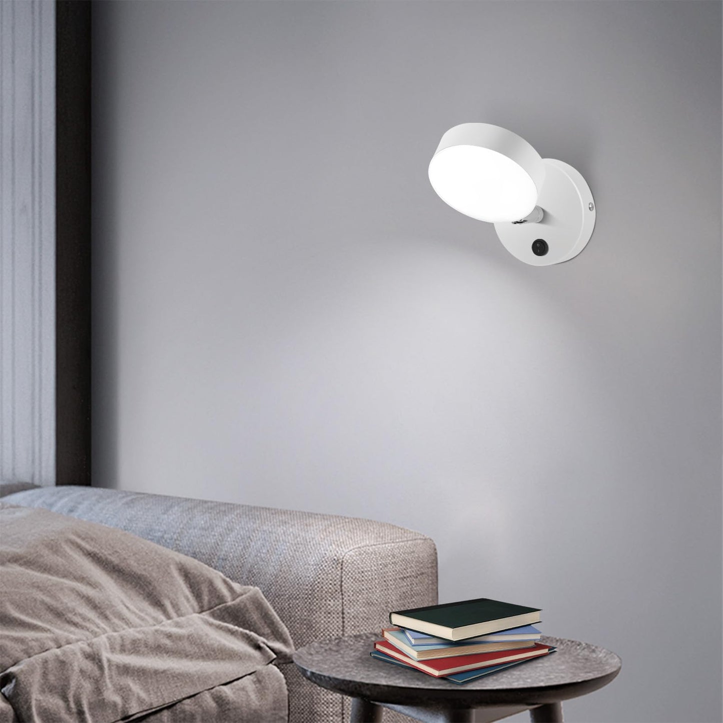 Kawell Indoor LED Wall Light with Switch Modern LED Wall Sconce Rotatable Hardwired LED Wall Lamp Nordic Style for Bedside Study Child Room, White