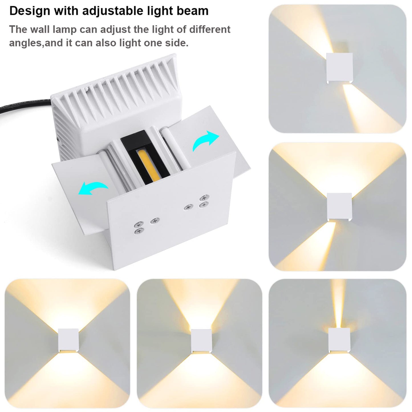 Kawell 12W Modern Wall Sconce Light LED Wall Lamp Waterproof IP65 Aluminum LED Wall Light Adjustable Beam Angle Indoor Outdoor for Bathroom Living Room Bedroom Hallway Corridor Stairs, White 3000K