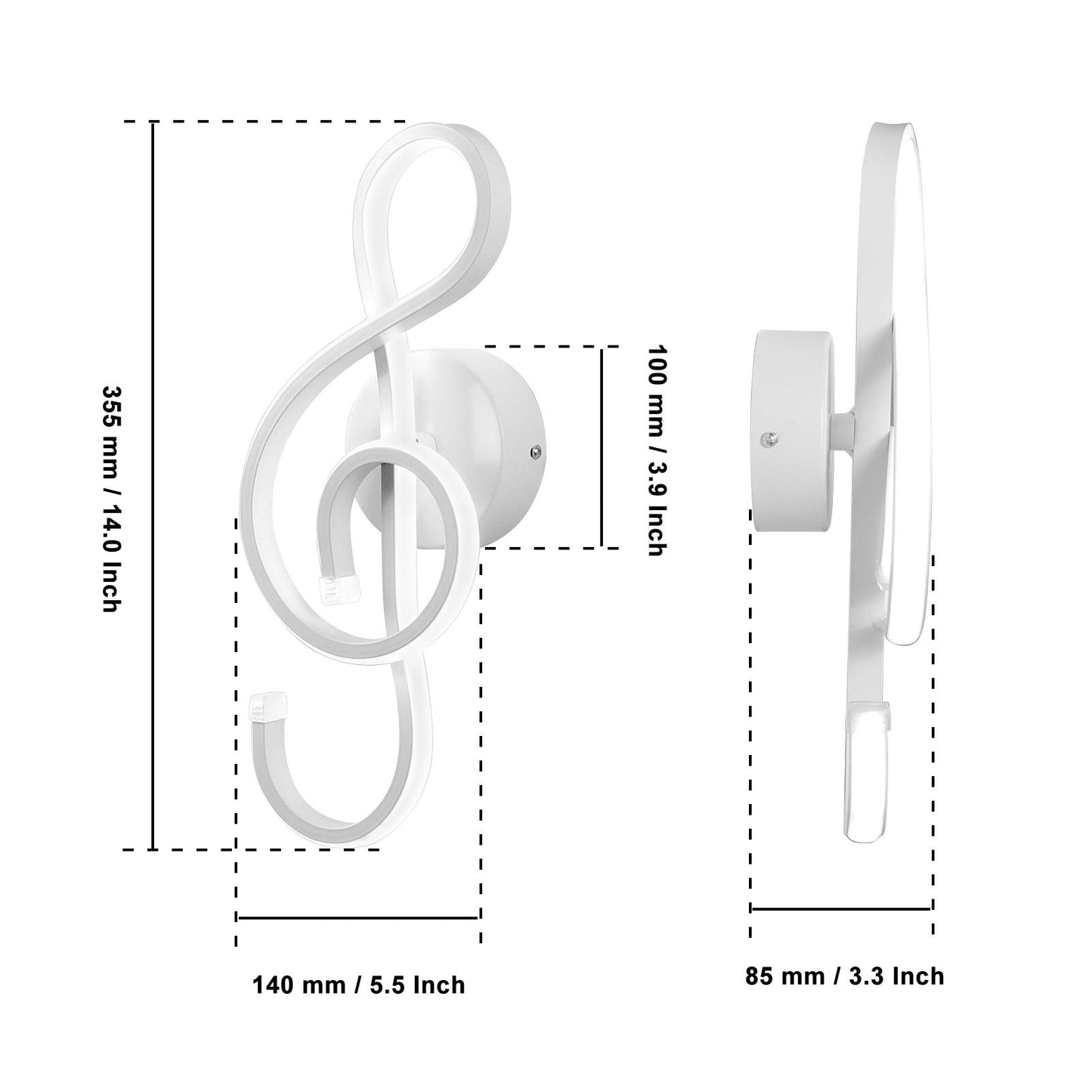 Kawell 22W Indoor LED Wall Light Modern LED Wall Sconce Light Creative Wall Lamp LED Music Symbol Art Decoration for Bedroom Living Room Cafe Lounge Stairs Corridor, White 6000K
