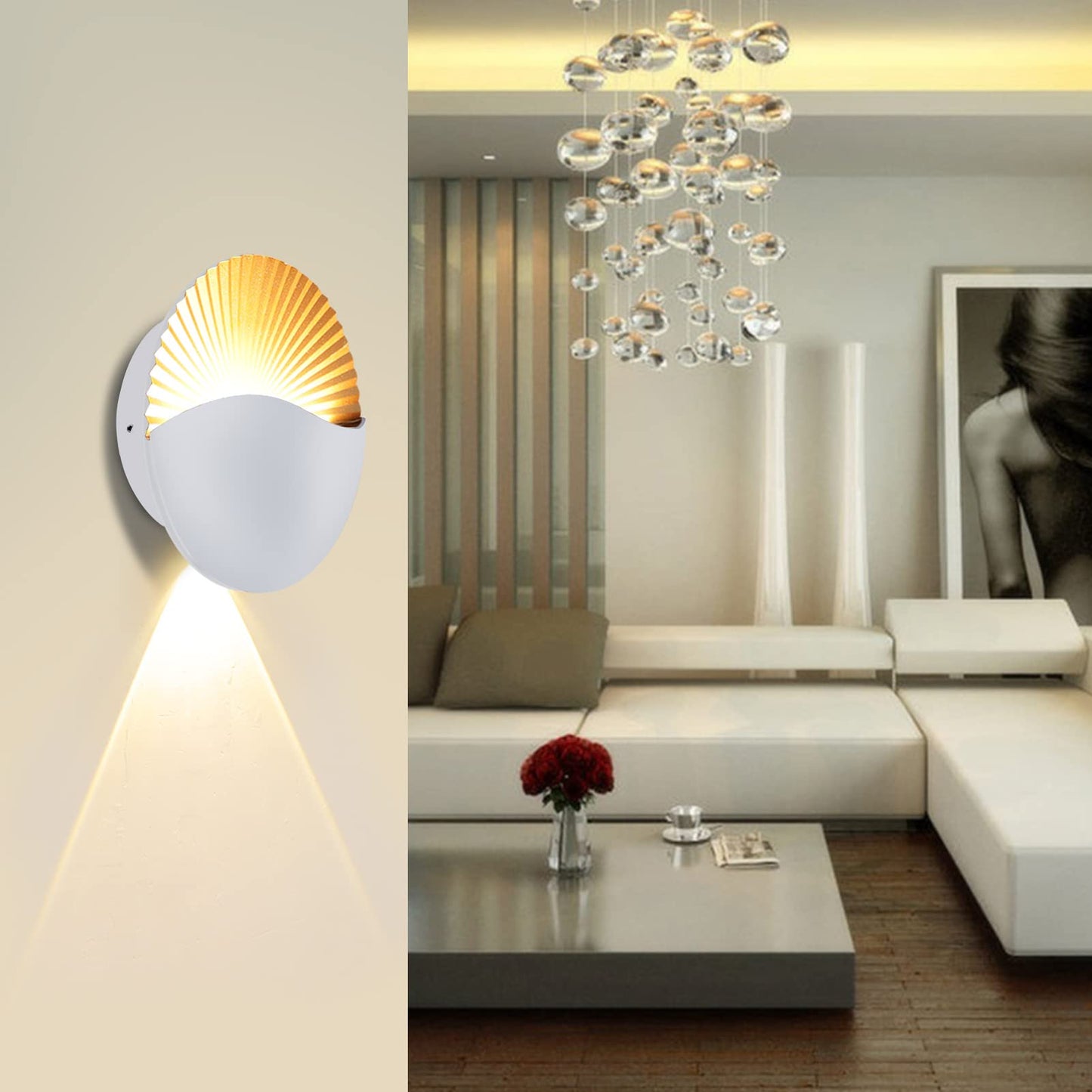Kawell Modern Creative 12W LED Wall Sconce Waterproof LED Wall Light Indoor Outdoor Wall Lamp LED Sunrise Effect Art Deco for Bedroom Living Room Bathroom Cafe Lounge Corridor Stairs,White 3000K