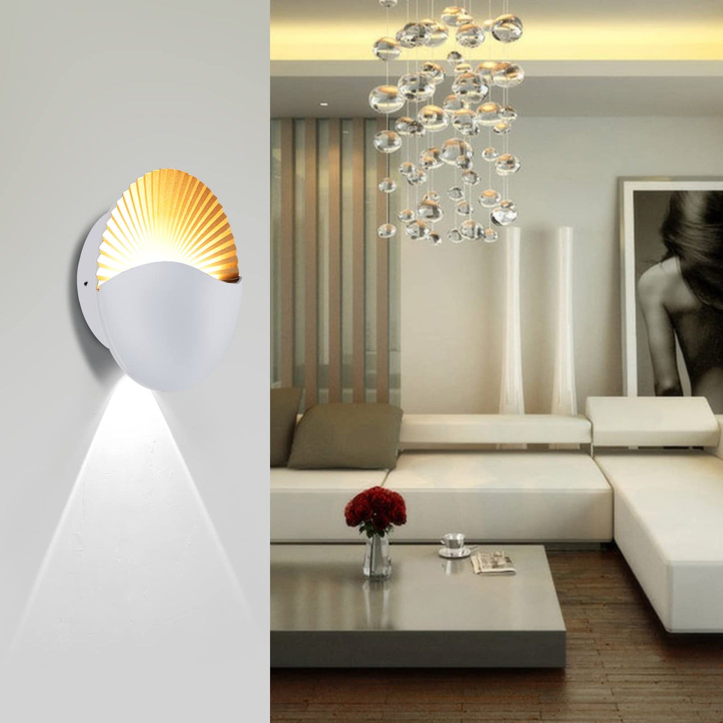 Kawell Modern Creative 12W LED Wall Sconce Waterproof LED Wall Light Indoor Outdoor Wall Lamp LED Sunrise Effect Art Deco for Bedroom Living Room Bathroom Cafe Lounge Corridor Stairs,White 6000K