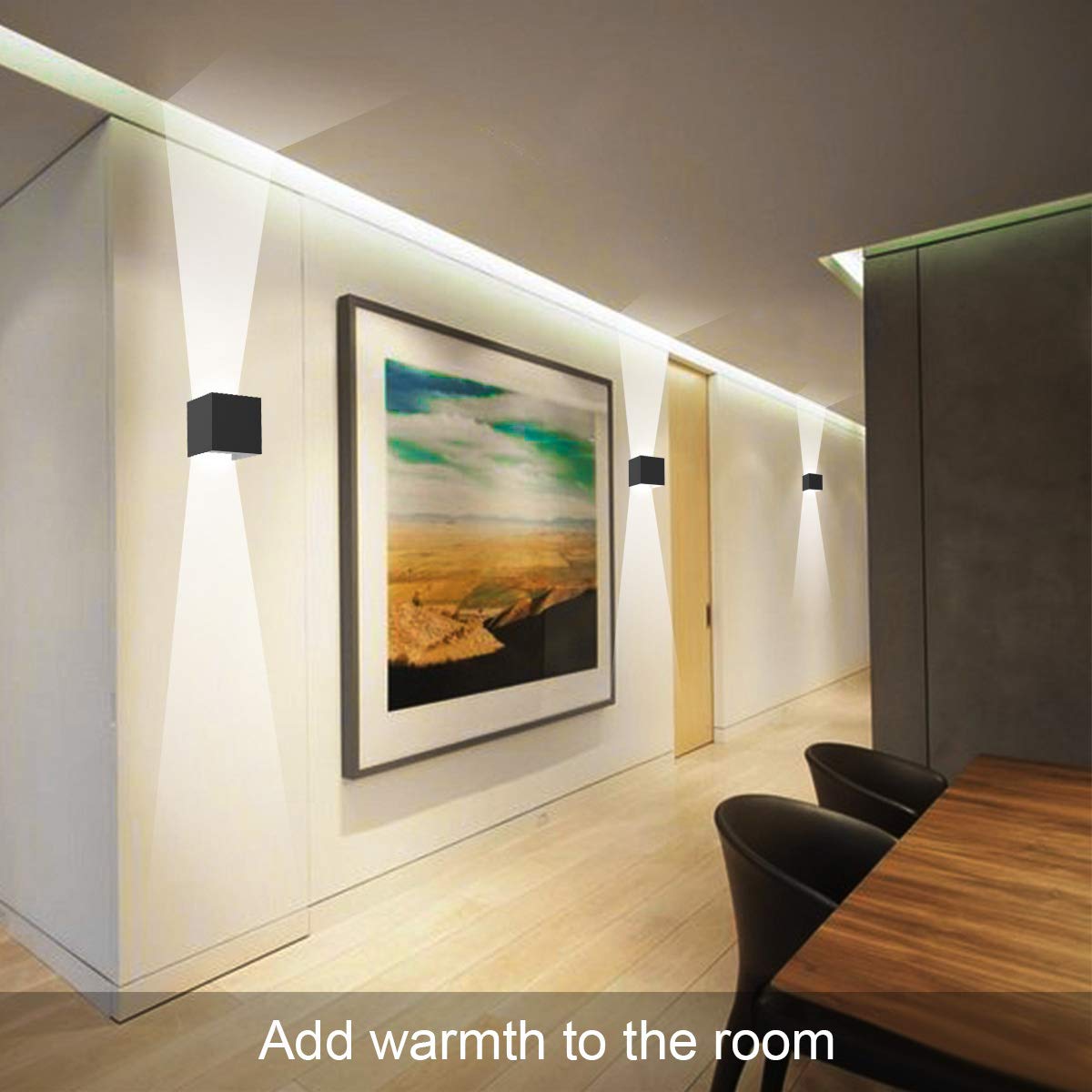 Kawell 12W Modern Wall Sconce Light LED Wall Lamp Waterproof IP65 Aluminum LED Wall Light Adjustable Beam Angle Indoor Outdoor for Bathroom Living Room Bedroom Hallway Corridor Stairs, Black 6000K