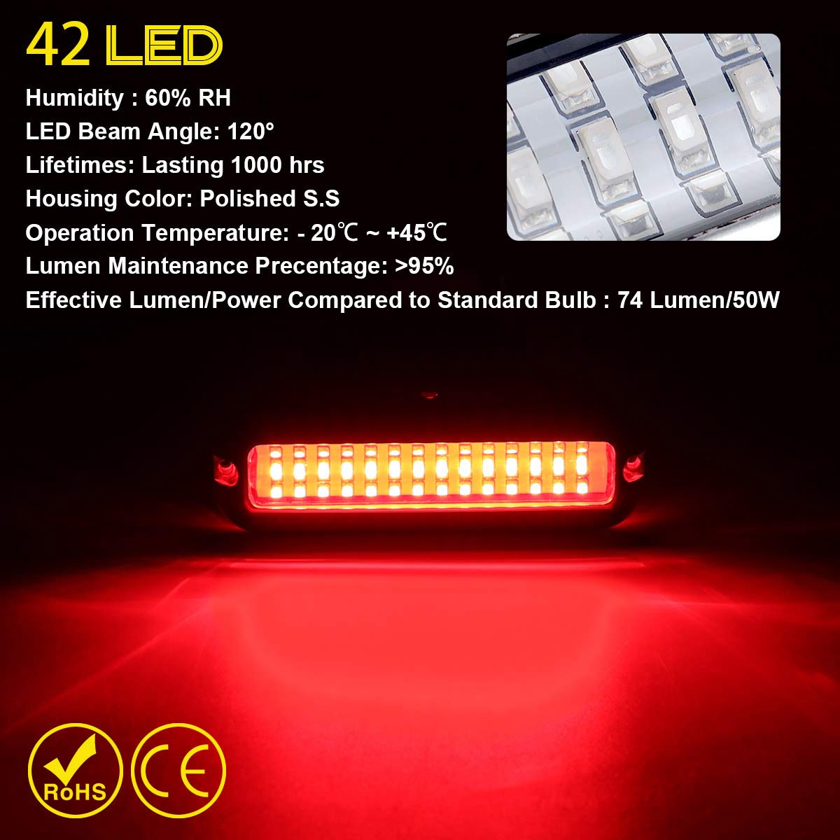 Kawell 42 LED Boat Lights Waterproof IP68 Stainless Steel Underwater Pontoon Marine Light Stern Boat Navigation Lights Drain Fish Boat Transom Lights(Red)