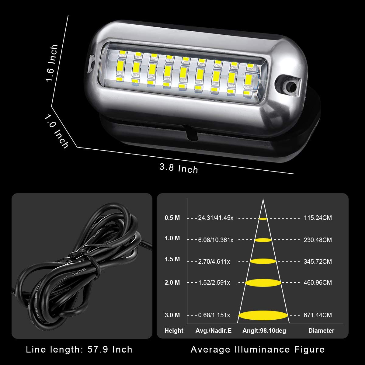 Kawell 27 LED LED Underwater Boat Yacht Lights Waterproof IP68 SUS316 Stainless Steel Pontoon Marine Transom Lights for Swiming Driving Fishing 2pcs White Lights