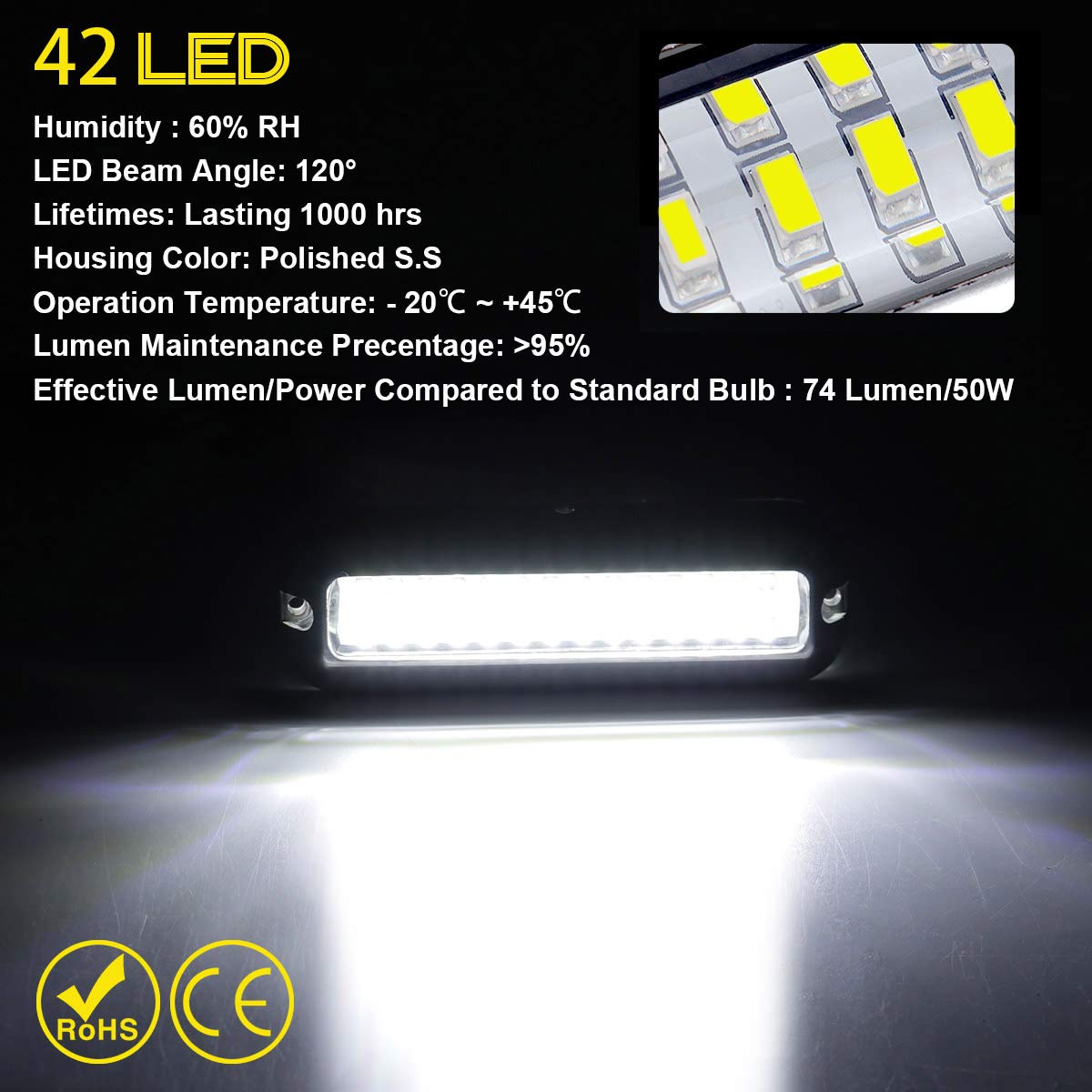 Kawell 42 LED Boat Lights Waterproof IP68 Stainless Steel Underwater Pontoon Marine Light Stern Boat Navigation Lights Drain Fish Boat Transom Lights(White 2pcs)