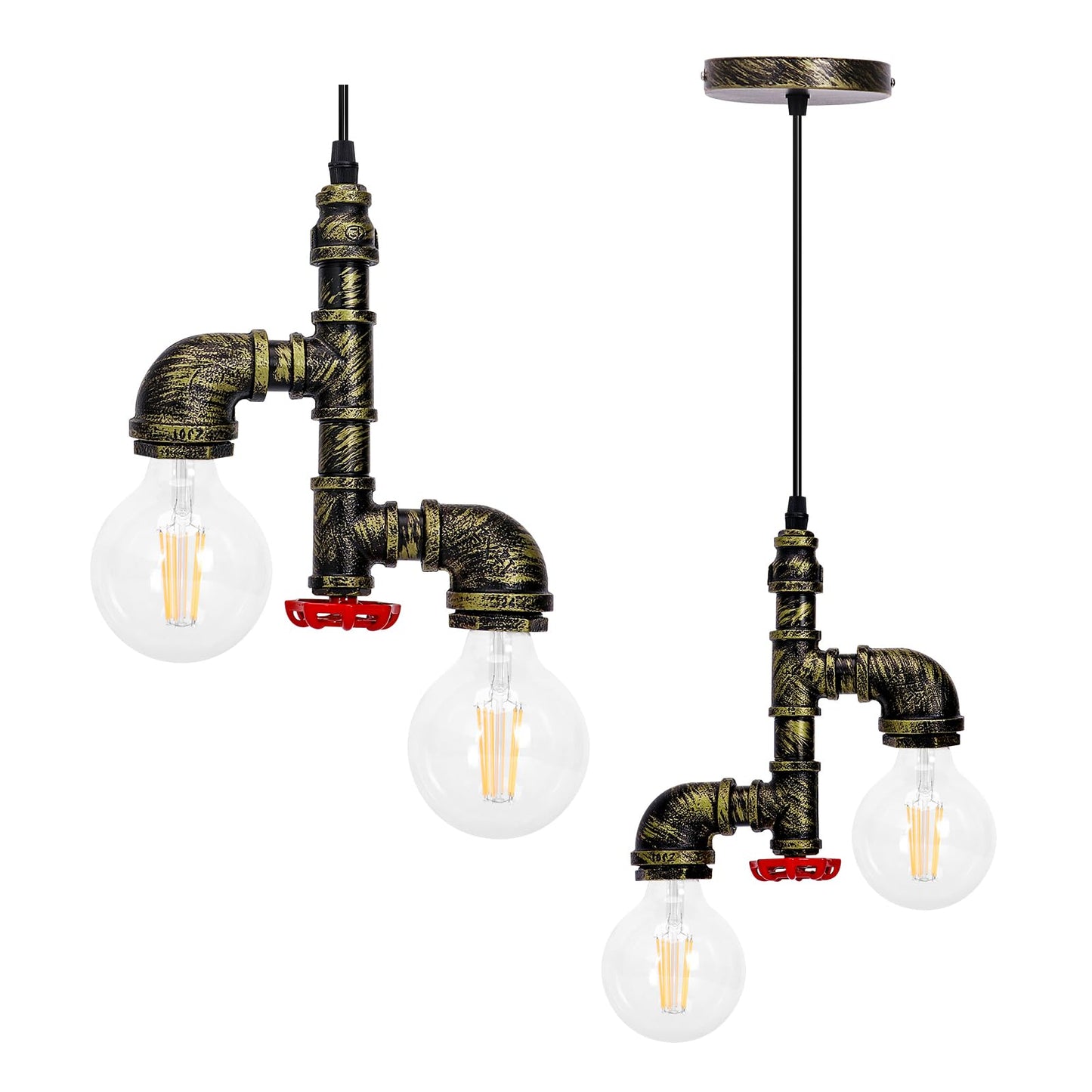 Kawell Vintage Pendant Light Fixtures Industrial Retro Ceiling Chandelier Creative Water Pipe Hanging Light Fixtures Art Deco Iron E26 60W Max for Bedroom Cafe Bar Restaurant Kitchen, Bronze Color