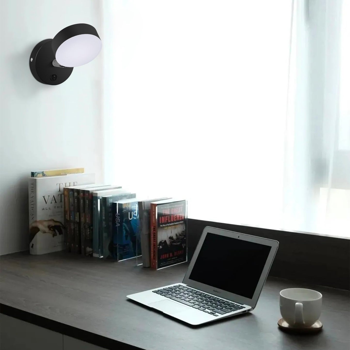 Kawell Indoor LED Wall Light with Switch Modern LED Wall Sconce Rotatable Hardwired LED Wall Lamp Nordic Style for Bedside Study Child Room, Black